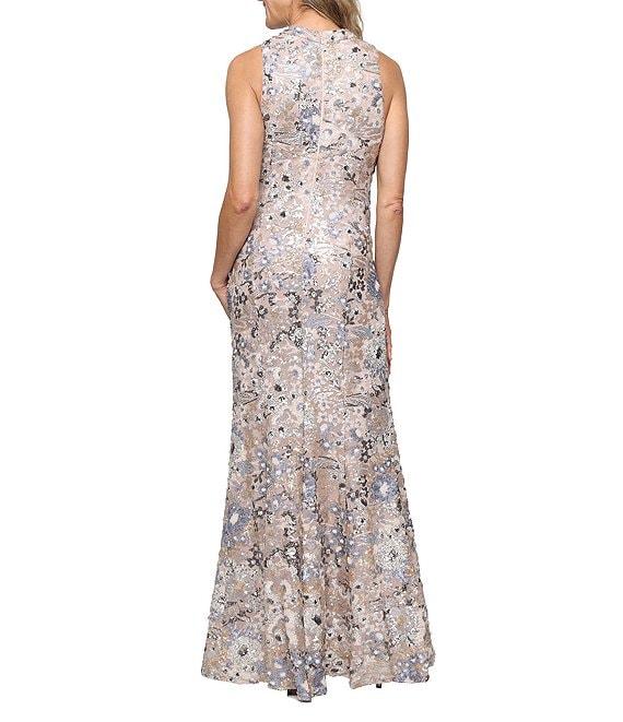 Alex Evenings Crew Neck Sleeveless Floral Sequin Sheath Dress Product Image