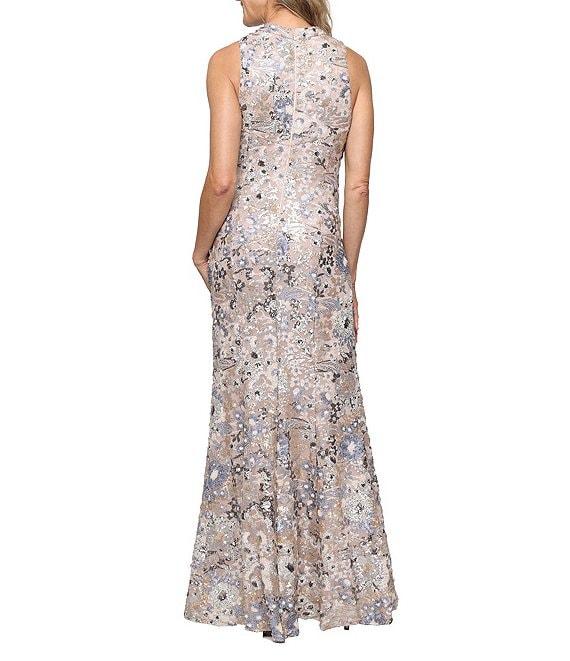 Alex Evenings Crew Neck Sleeveless Floral Sequin Sheath Dress Product Image