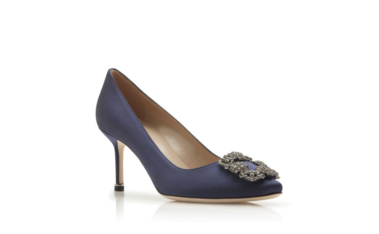 HANGISI 70 Navy Blue Satin Jewel Buckle Pumps Product Image