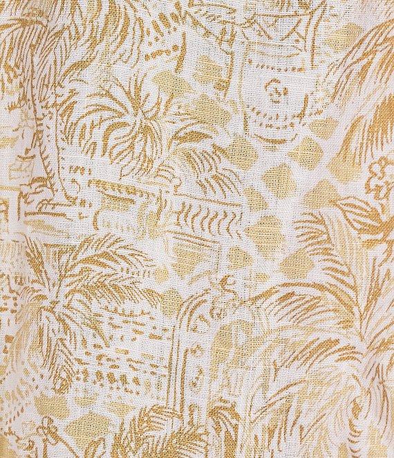 Lilly Pulitzer Stevey Relax Woven Linen Sand Bar Palm Beach Print Point Collar Long Sleeve Button Down Coordinating Shirt Product Image