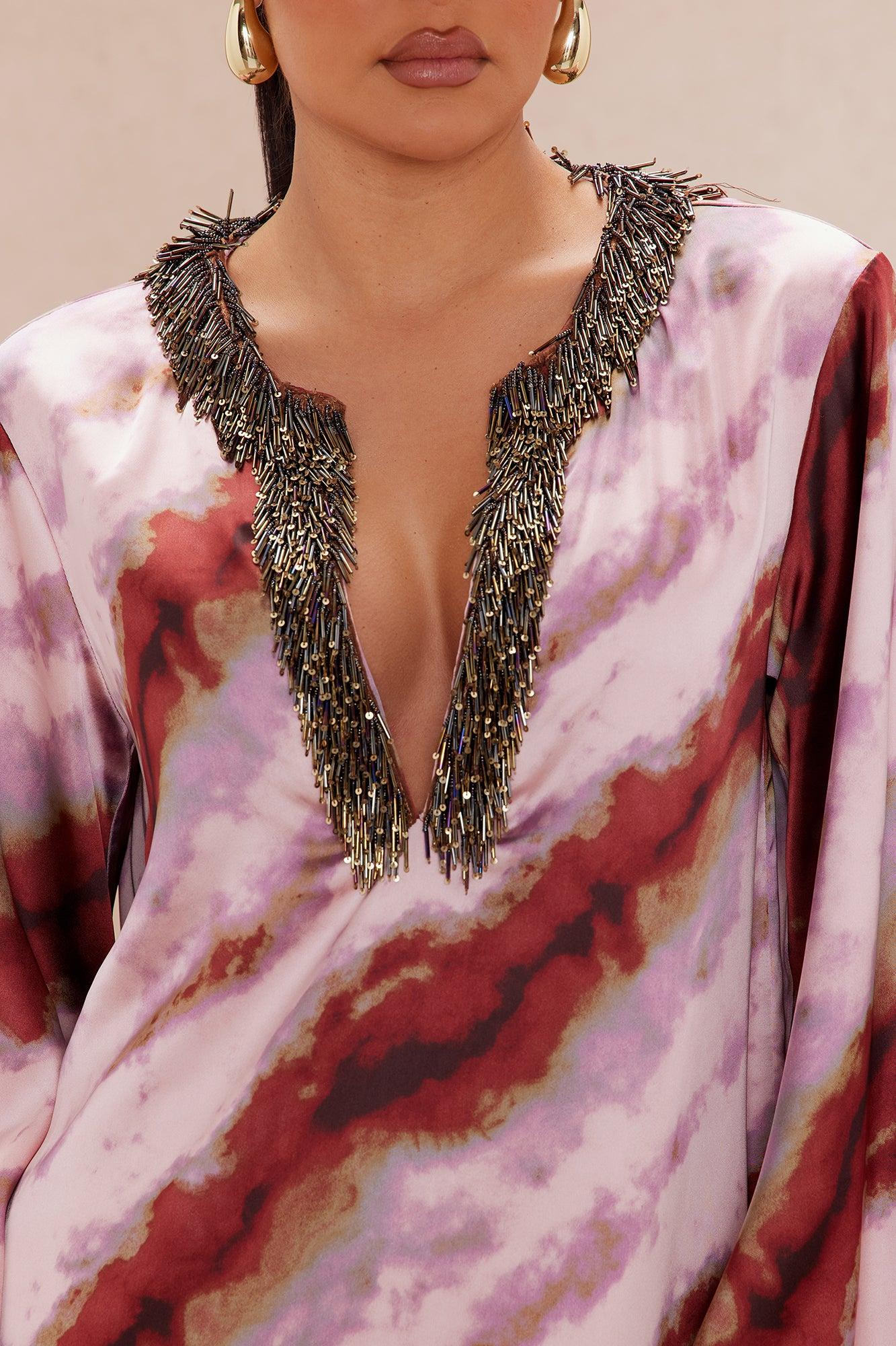 Stella Satin Kaftan Maxi Dress - Mauve/combo Product Image