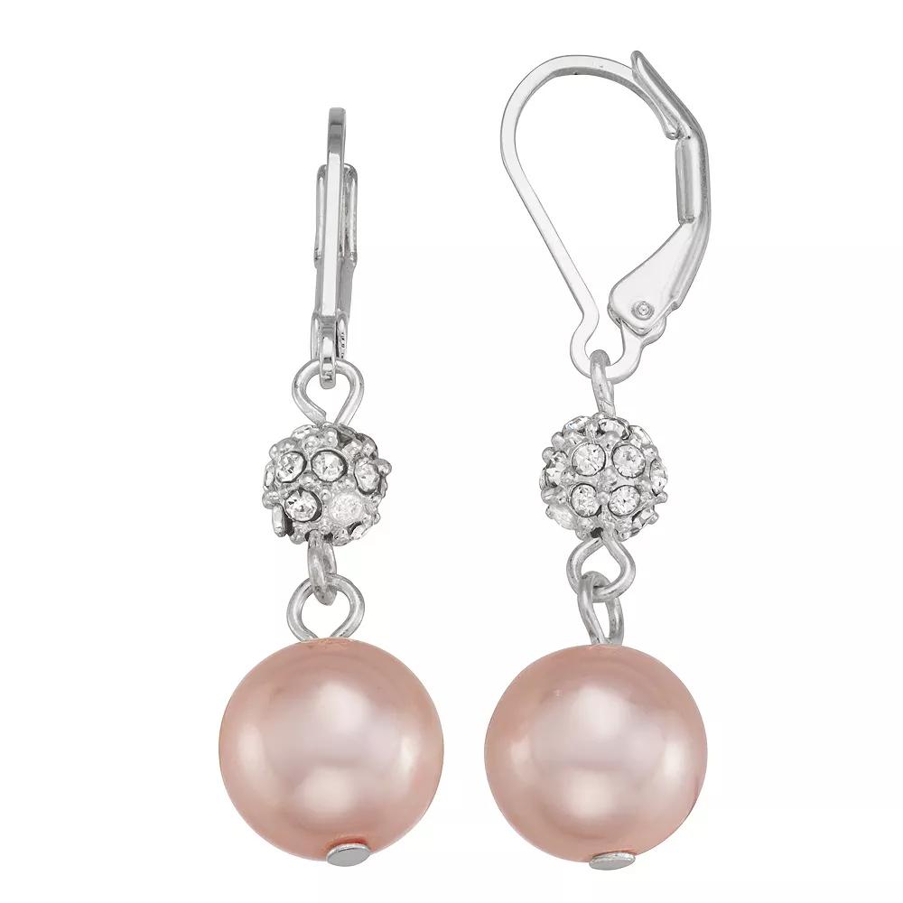 You're Invited Silver-Tone Leverback Simulated Pearl Double Drop Earrings, Women's, Pink Product Image