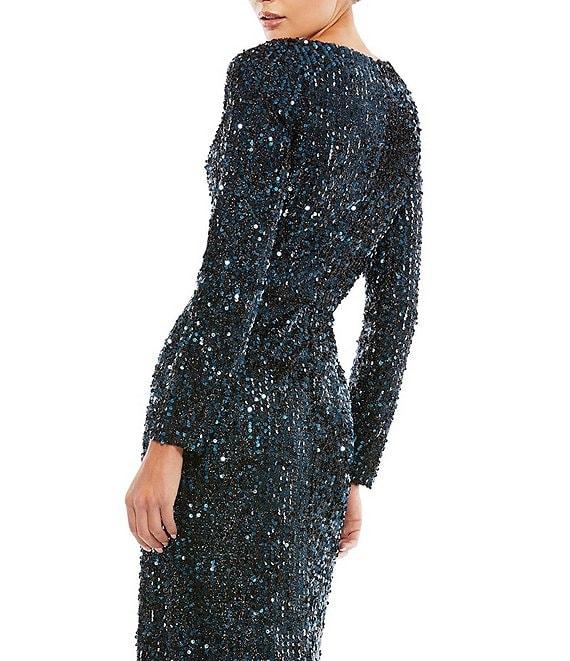 Mac Duggal Sequin Sweetheart Neck Long Sleeve Gown Product Image