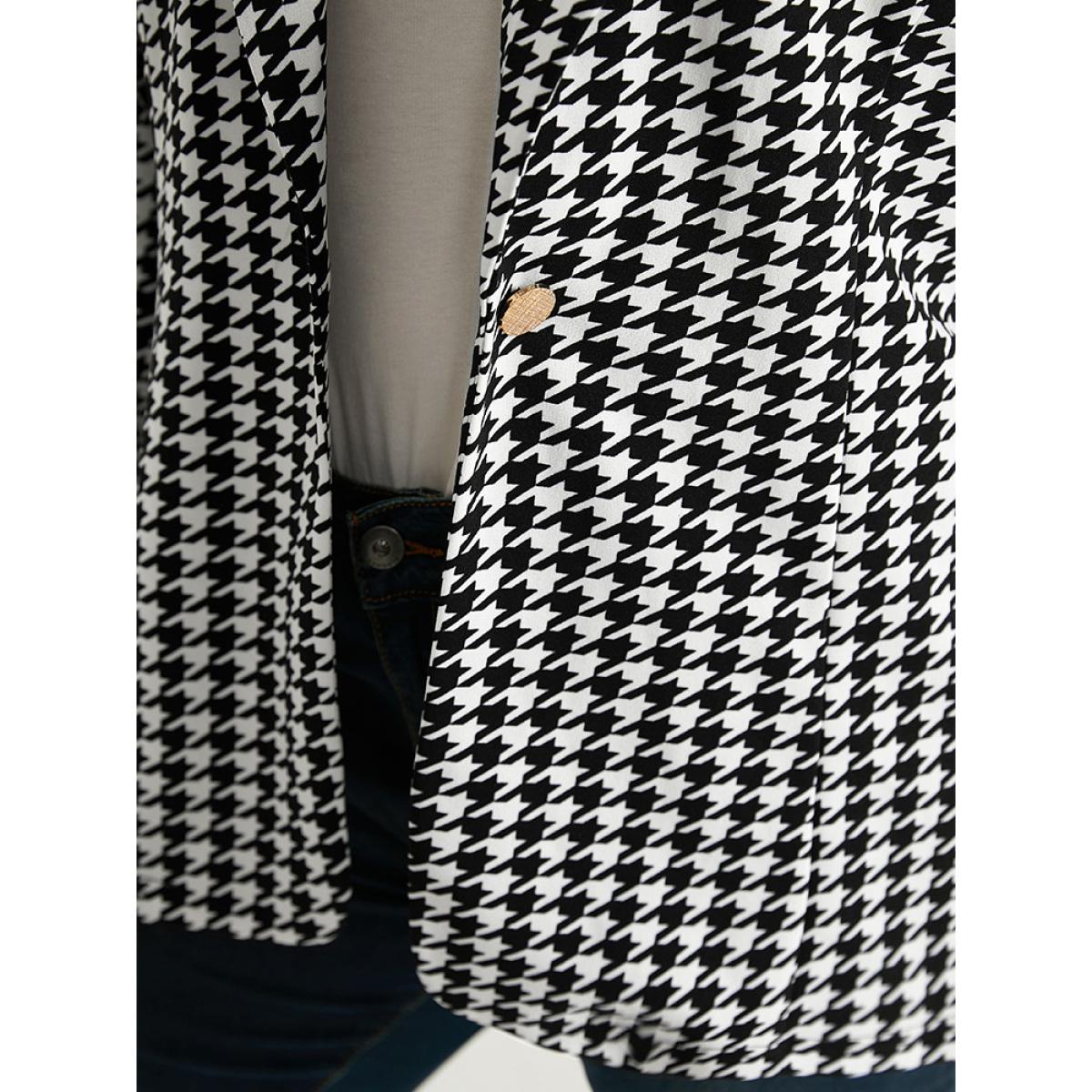 Plus Size Houndstooth Button Up Suit Collar Blazer Black Women Dailywear Houndstooth Contrast Sleeve Long Sleeve Suit Collar 28/5X Casual Blazers BloomChic Product Image