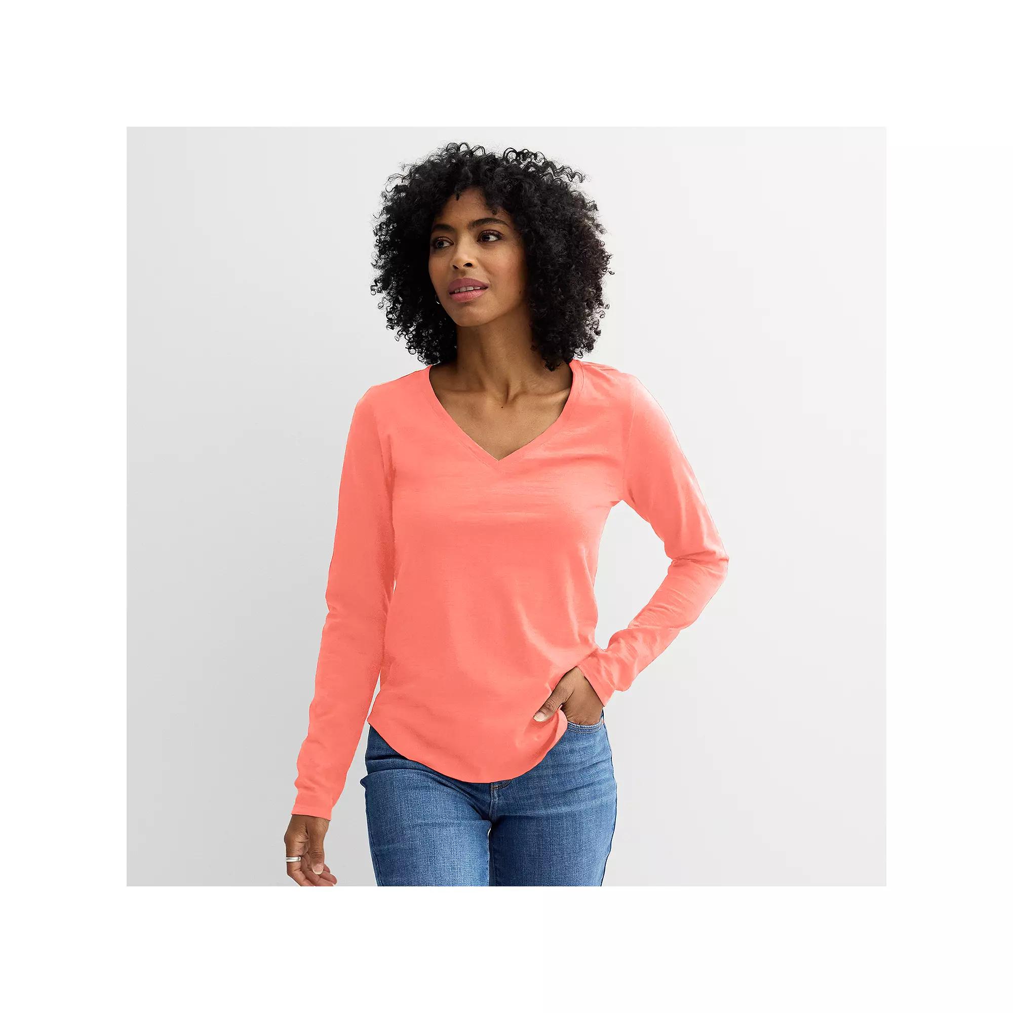 Women's Sonoma Goods For Life® Everyday Long Sleeve V-Neck Tee, Size: Small, Pink Frenzy Product Image