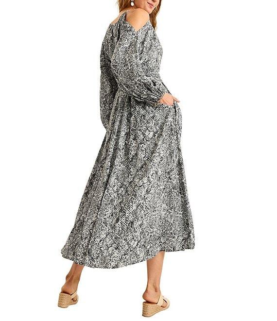 Tommy Bahama Playa Python Tencel V-Neck Cold Shoulder Long Sleeve Tie Front Maxi Dress Product Image
