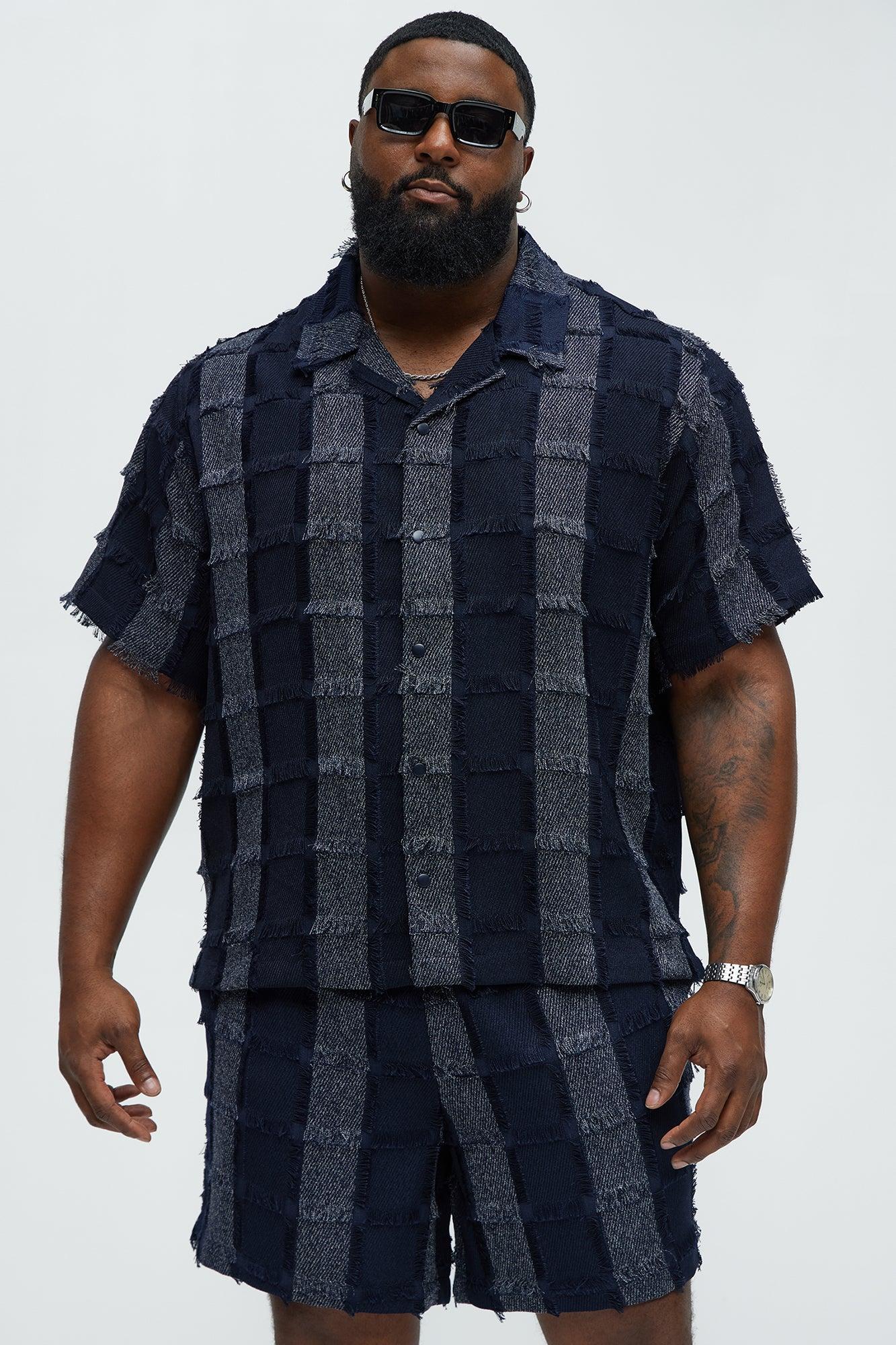 Fray Patchwork Like Shirt - Navy Product Image