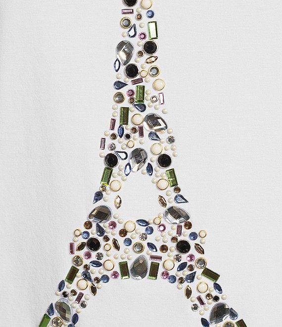 KARL LAGERFELD PARIS Stretch Knit Crew Neck Short Sleeve Crystal Eifel Tower Graphic Tee Product Image