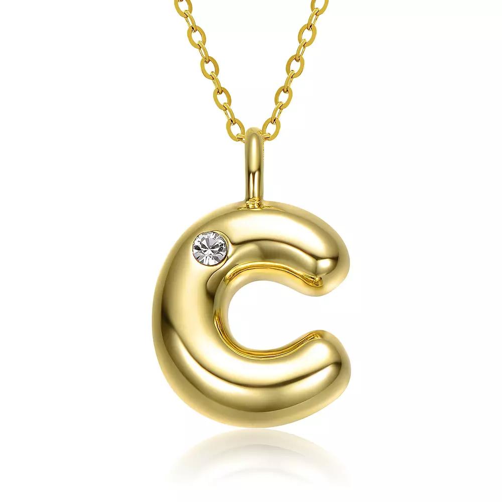 14k Gold Plated Bubble Initial Pendant Necklace, Womens Gold Tone C Product Image