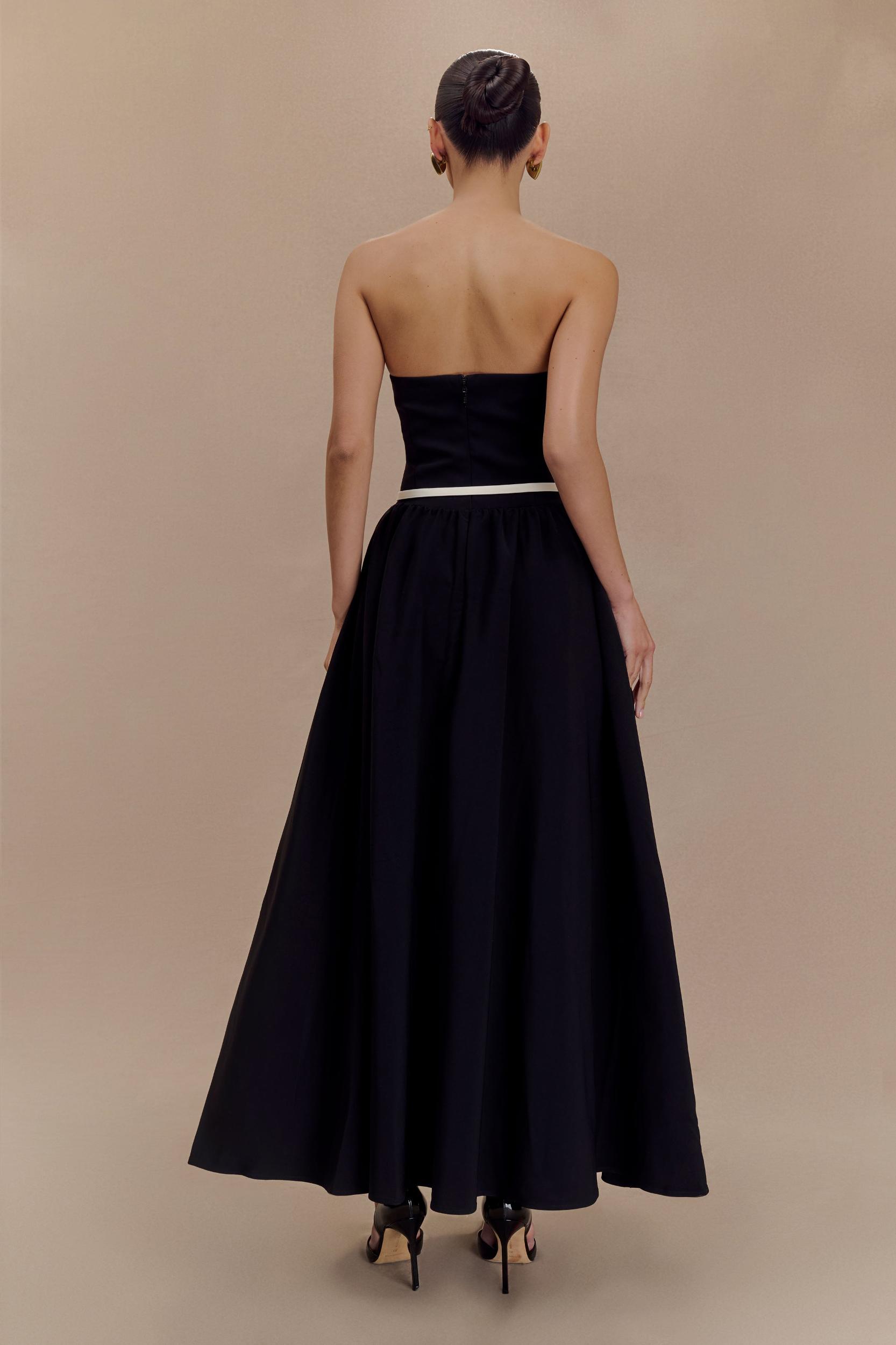 Penny Strapless Contrast Midi Dress - Black & White Product Image