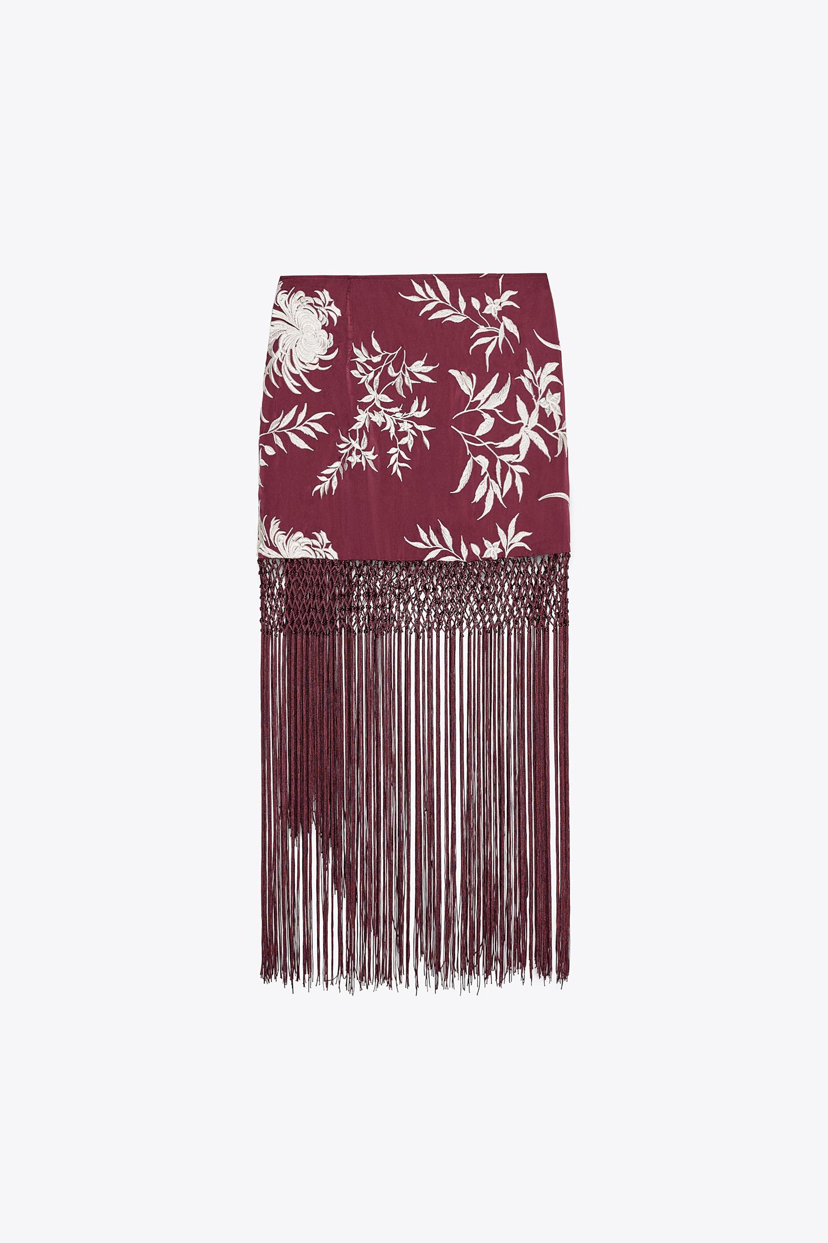 EMBROIDERED FRINGED WRAP SKIRT Product Image