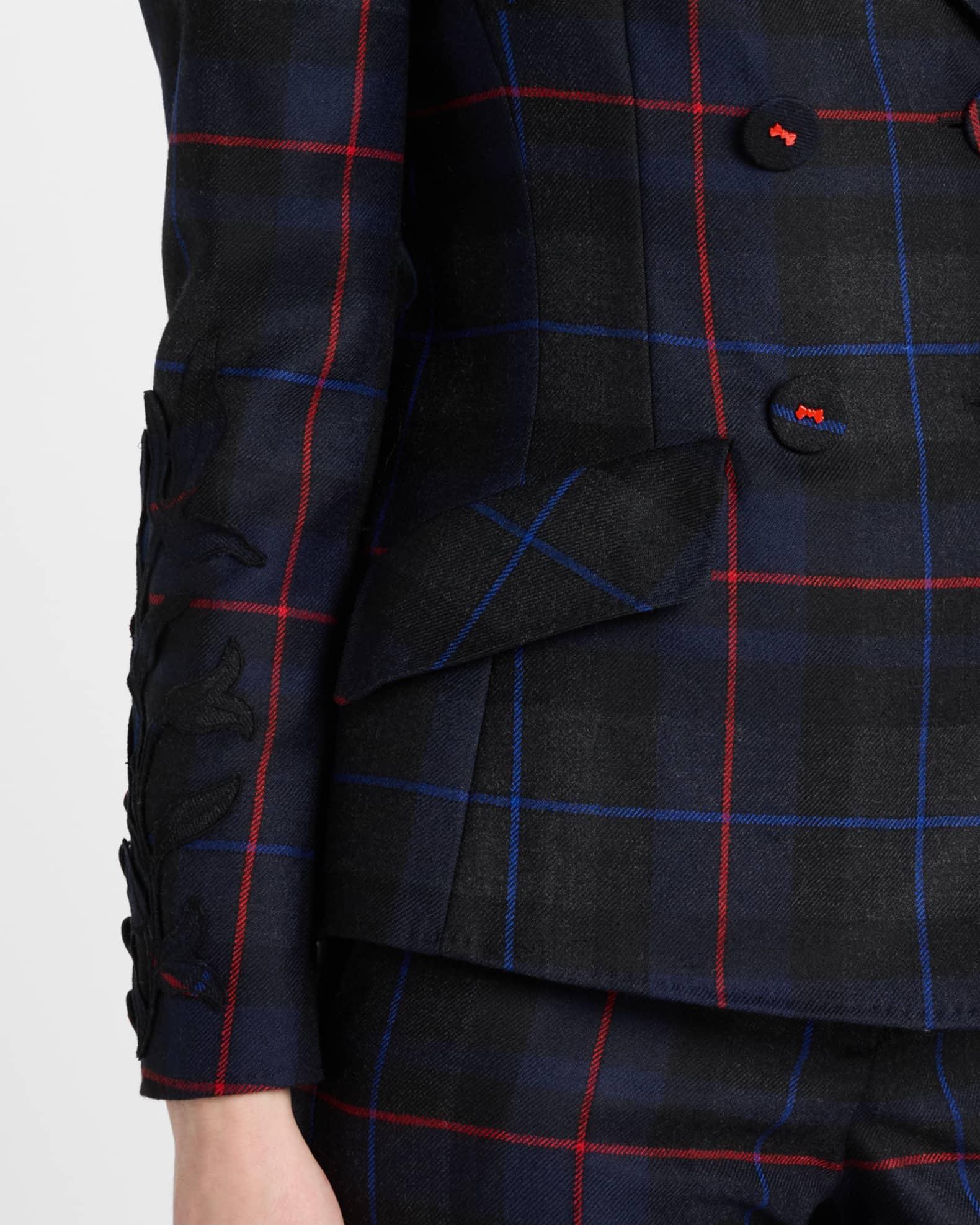 Embroidered-Sleeve Plaid Double-Breasted Jacket Product Image