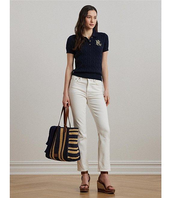 Lauren Ralph Lauren Ribbed Cable Knit Polo Collar Short Sleeve Shirt Product Image