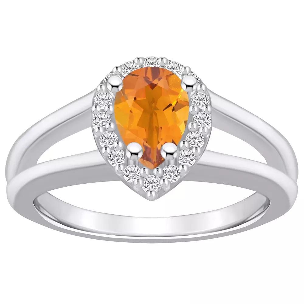 Alyson Layne 10k White Gold Pear Shape Gemstone 1/6 Carat T.W. Diamond Halo Ring, Women's, Size: 5, Citrine Product Image