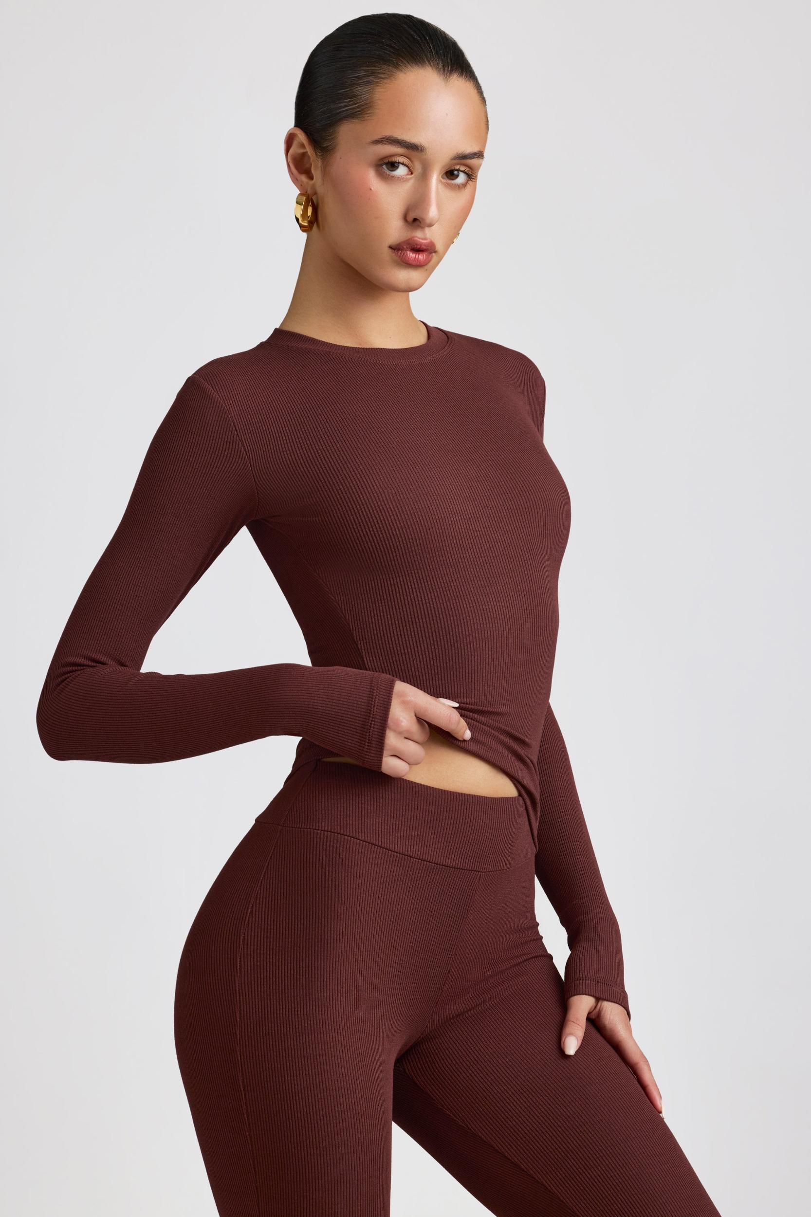 Ribbed Modal Crew Neck Top in Espresso Product Image