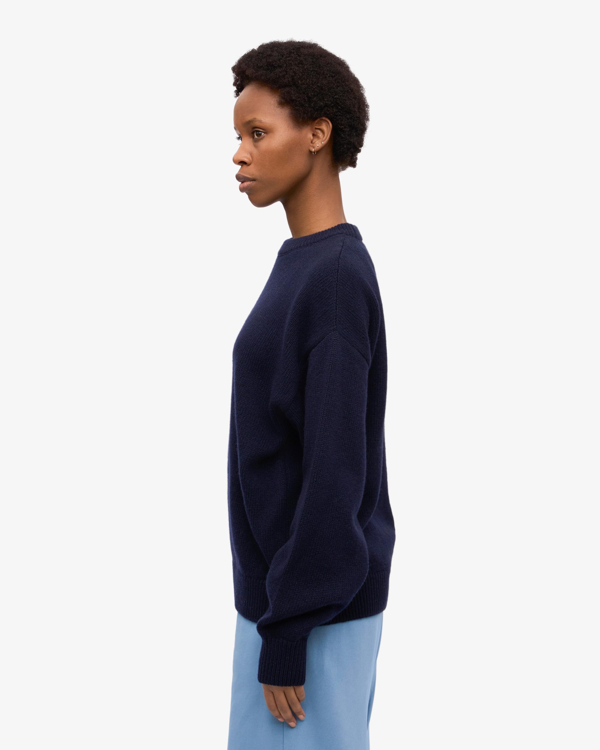Oversized Merino Wool Crew - Navy Blue Product Image