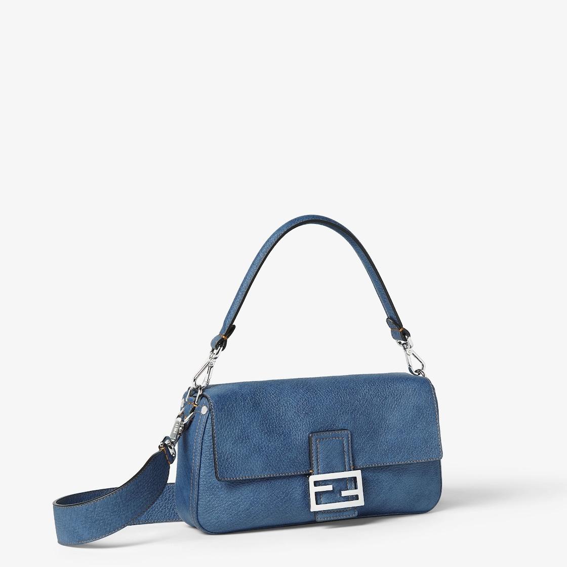 BaguetteDenim-effect blue leather bag Product Image