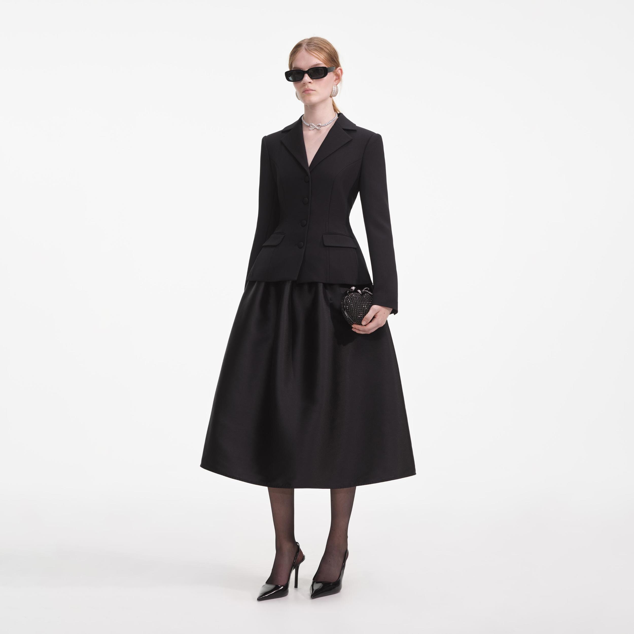 Black Tailored Midi Dress Product Image
