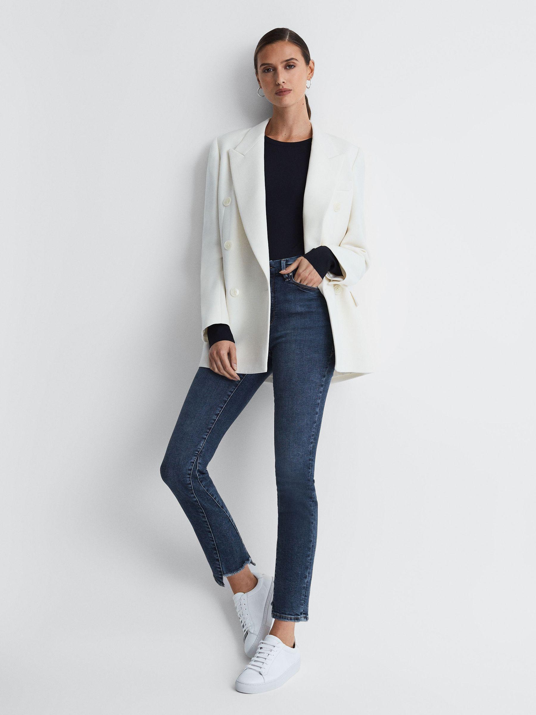 Good American High Rise Distressed Skinny Fit Jeans in Indigo Product Image