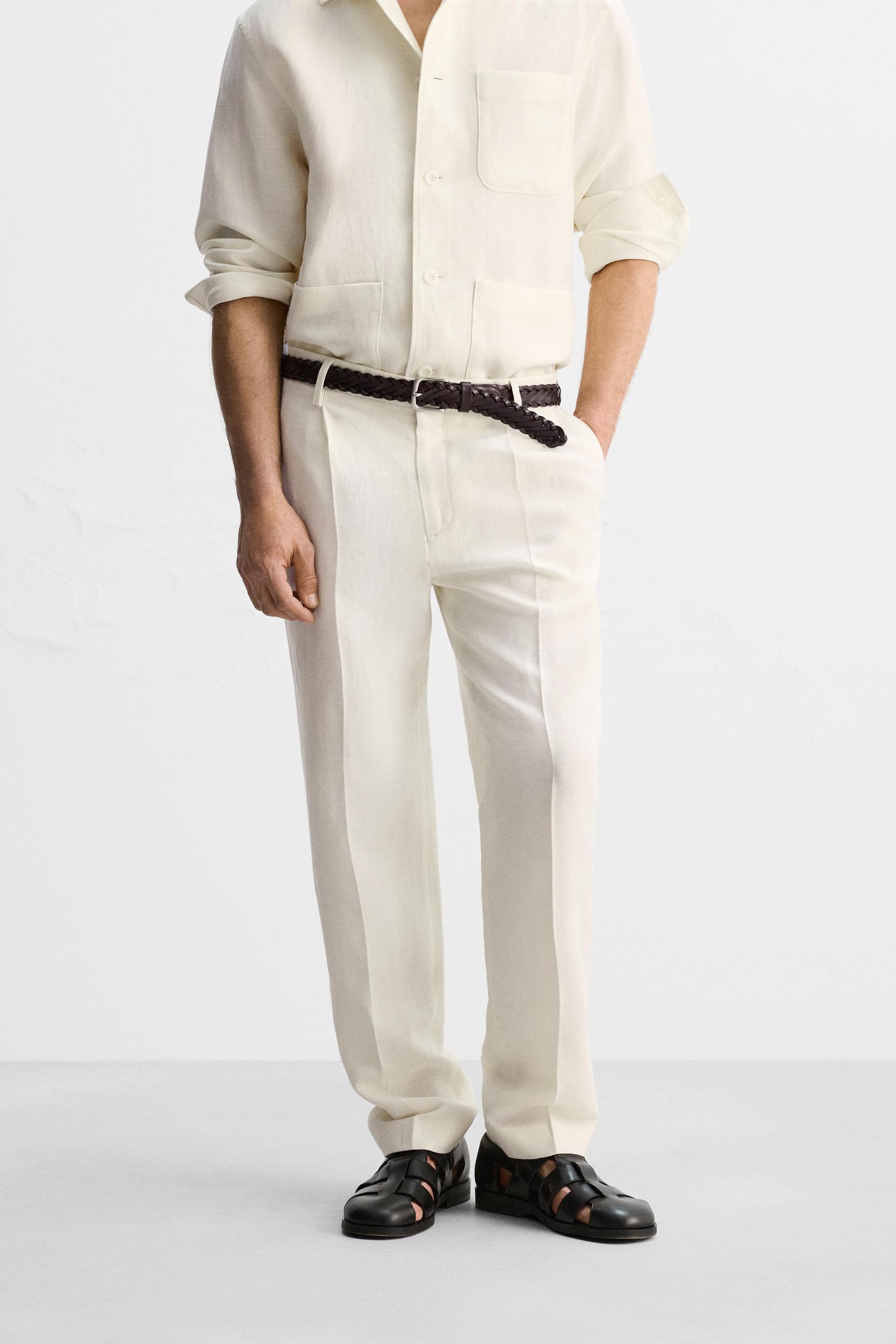 LIMITED EDITION HERRINGBONE LINEN-WOOL PANTS Product Image