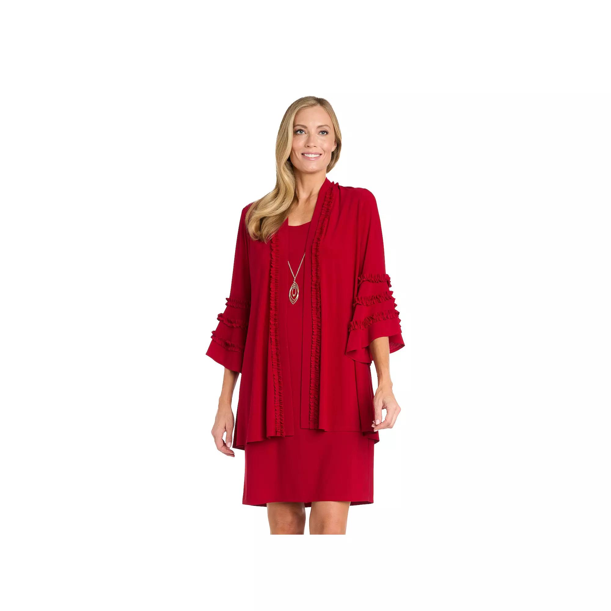 Women's R&M Richards 3-pc. Ruffle Sleeve Dress, Jacket and Necklace Set, Size: 12, Red Product Image