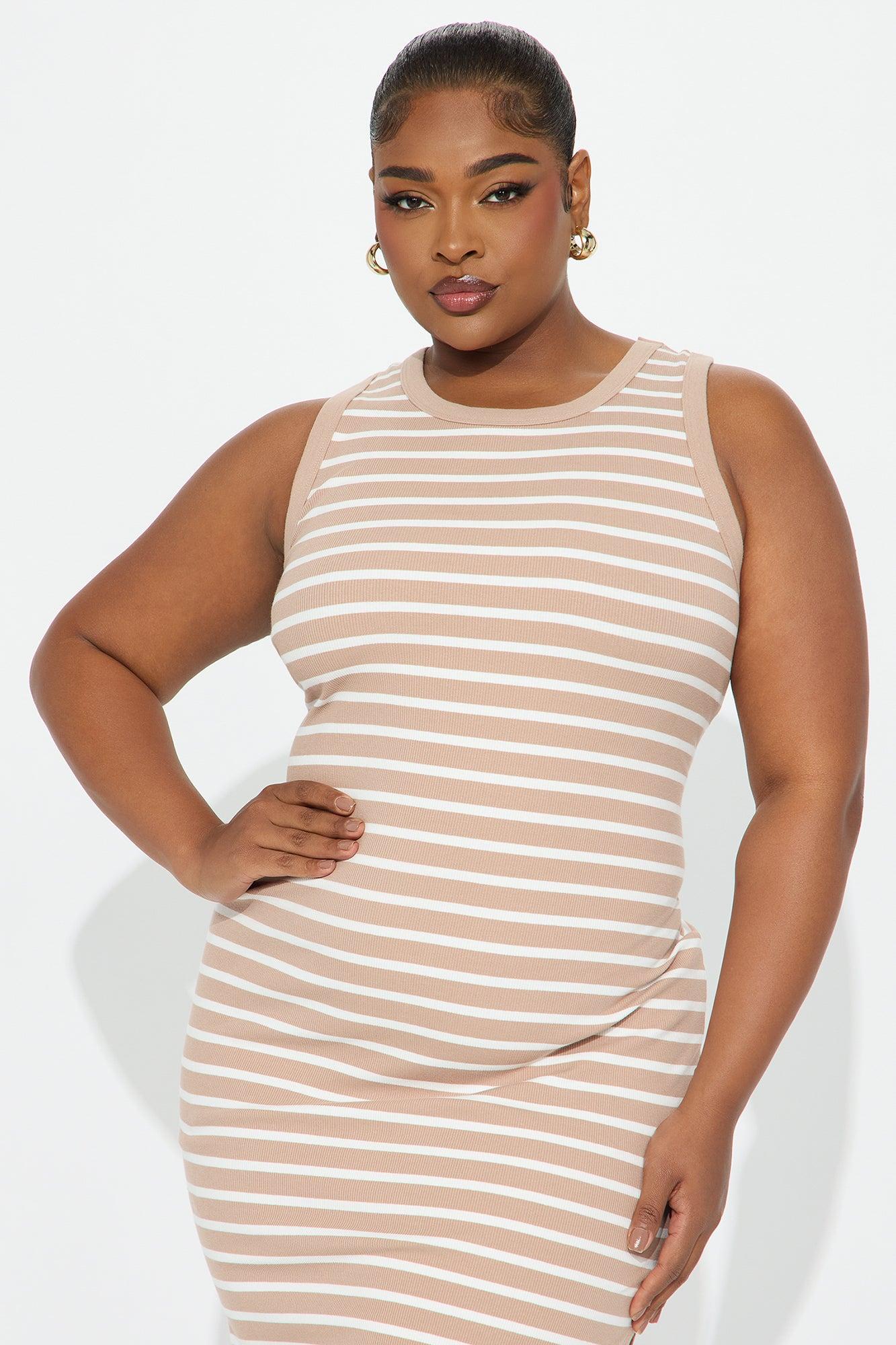 Maya Ribbed Striped Midi Dress - Mocha/combo Product Image