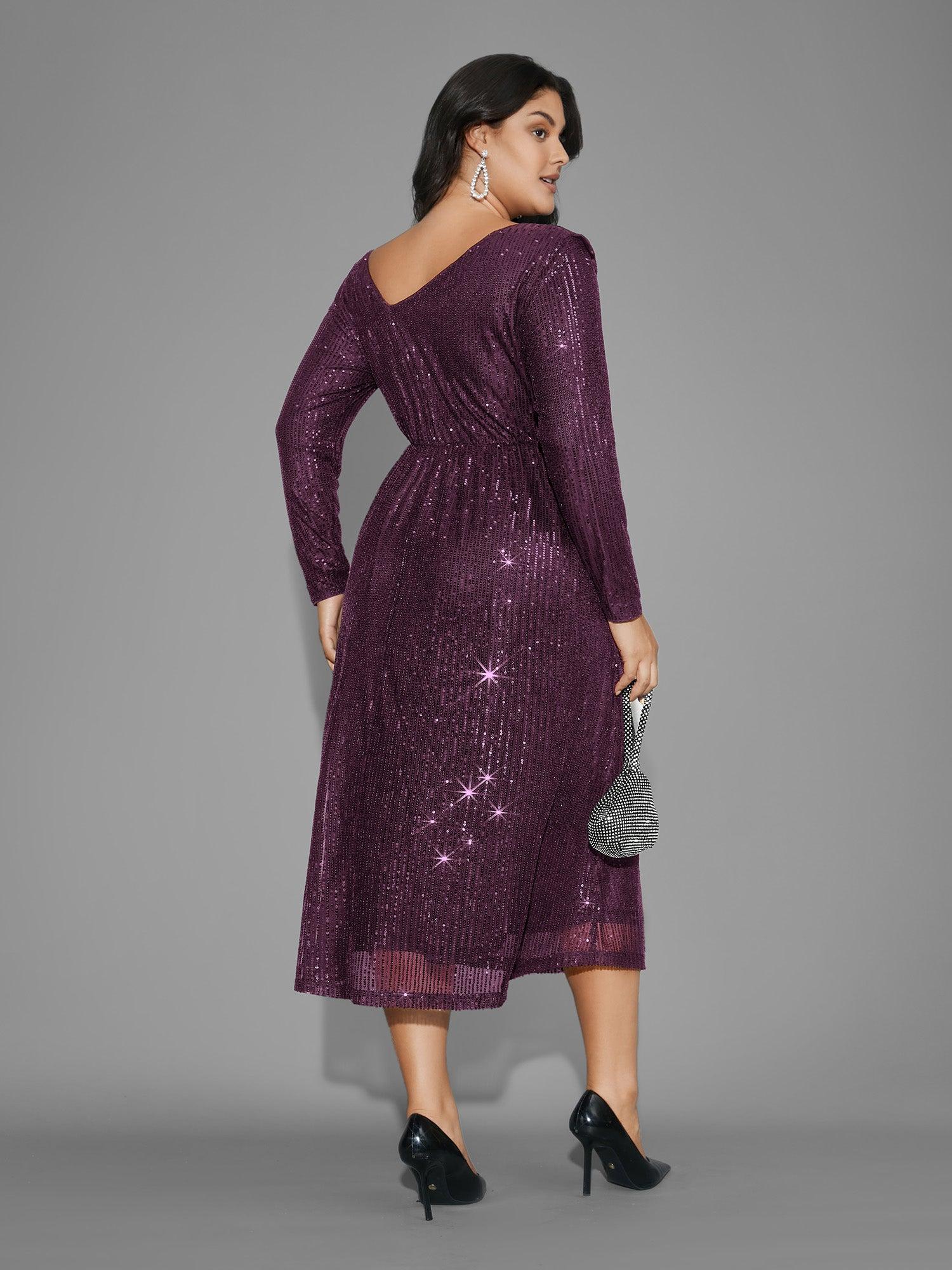 Sequin Mesh Asymmetrical Neck Midi Dress Female Product Image