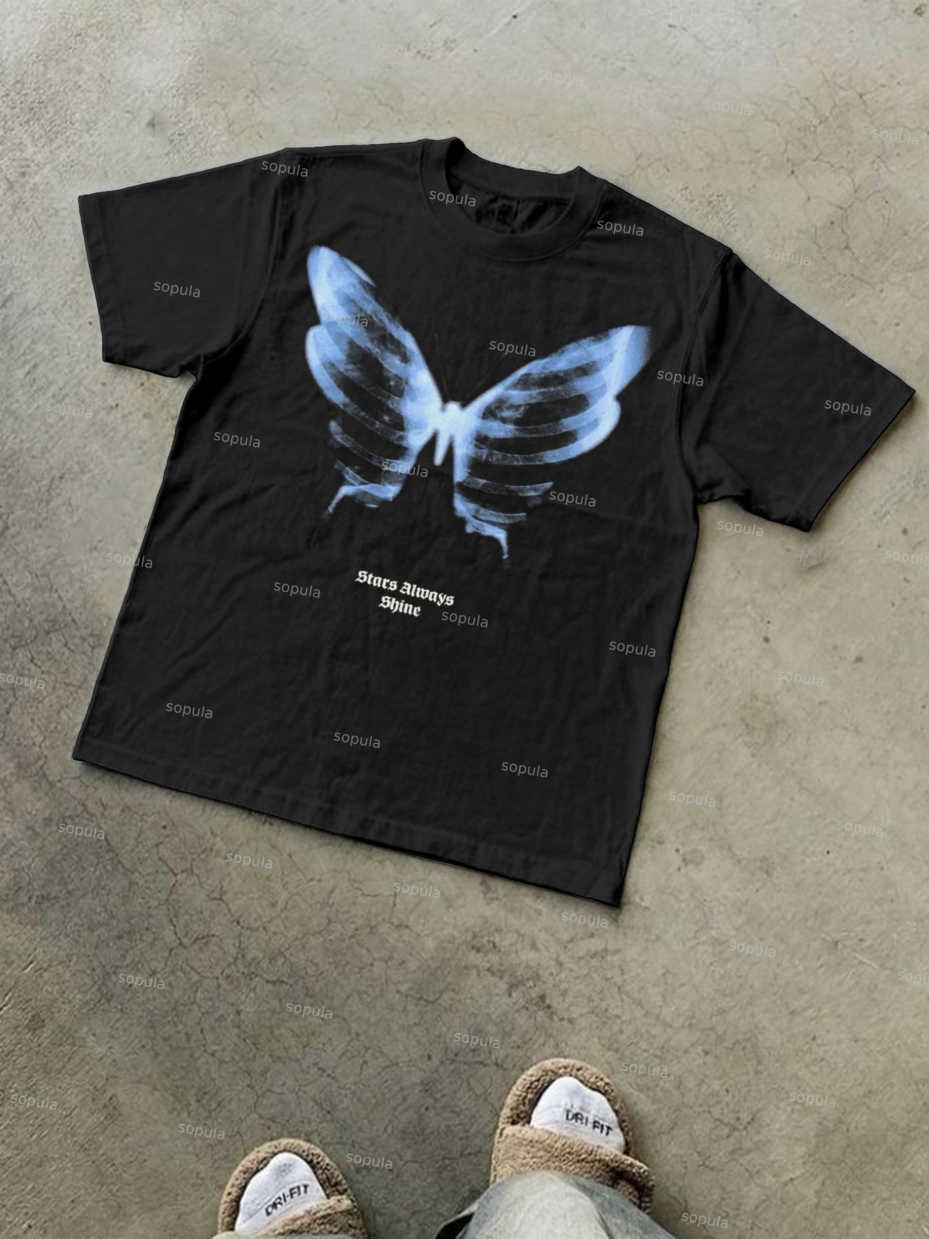Cotton Shadow Skeleton Butterfly Short-Sleeved T-Shirt Product Image
