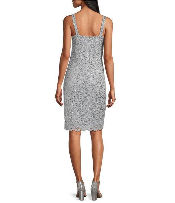 Marina Scalloped Glitter Lace Scoop Neck 3/4 Sleeve 2-Piece Jacket Dress Product Image