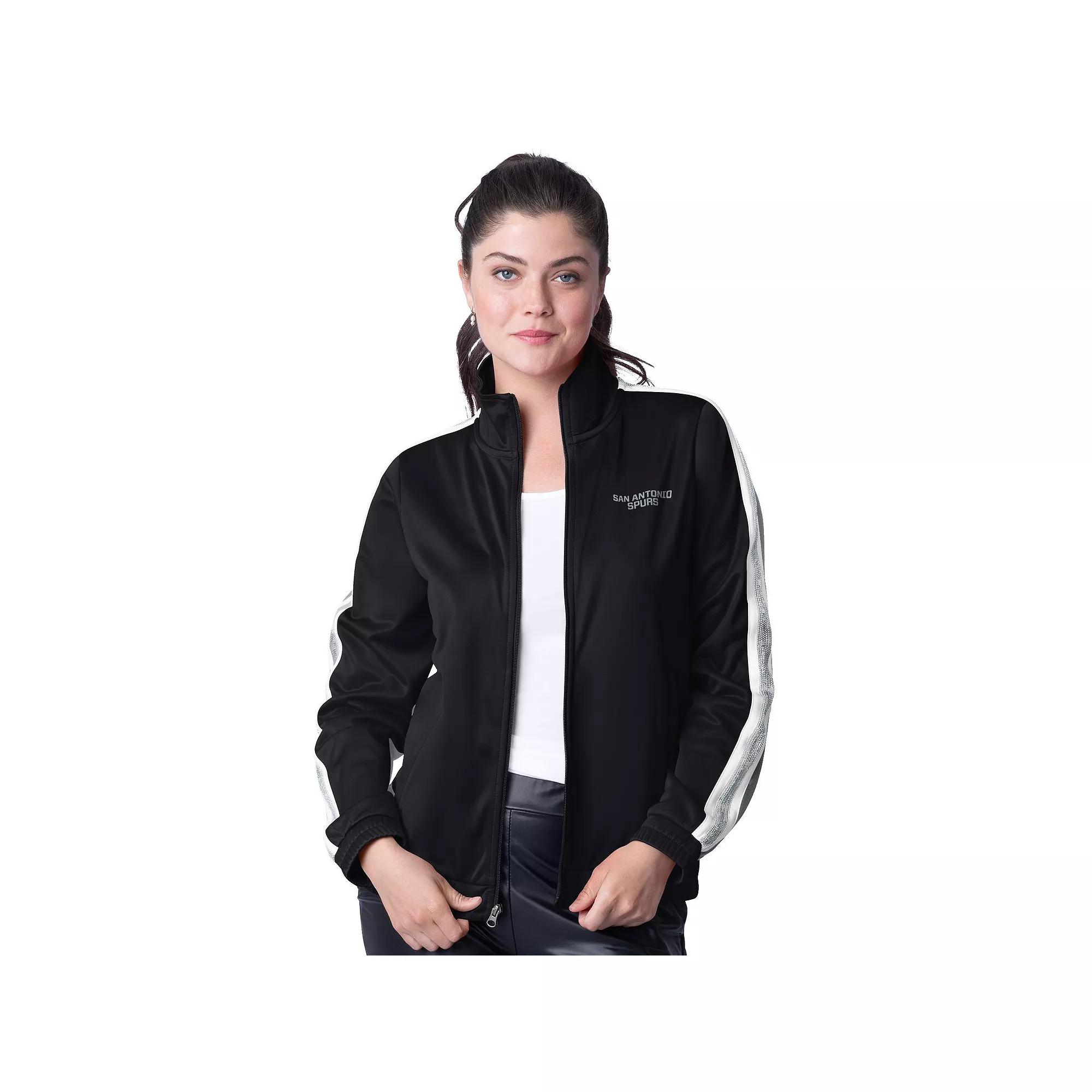 Women's G-III 4Her by Carl Banks Black/Silver San Antonio Spurs Rebel Sequin Bling Full-Zip Track Jacket,  Product Image