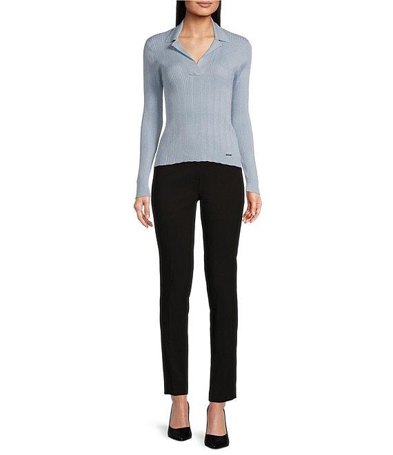 Calvin Klein Metallic Notch Collar V-Neck Long Sleeve Sweater Product Image