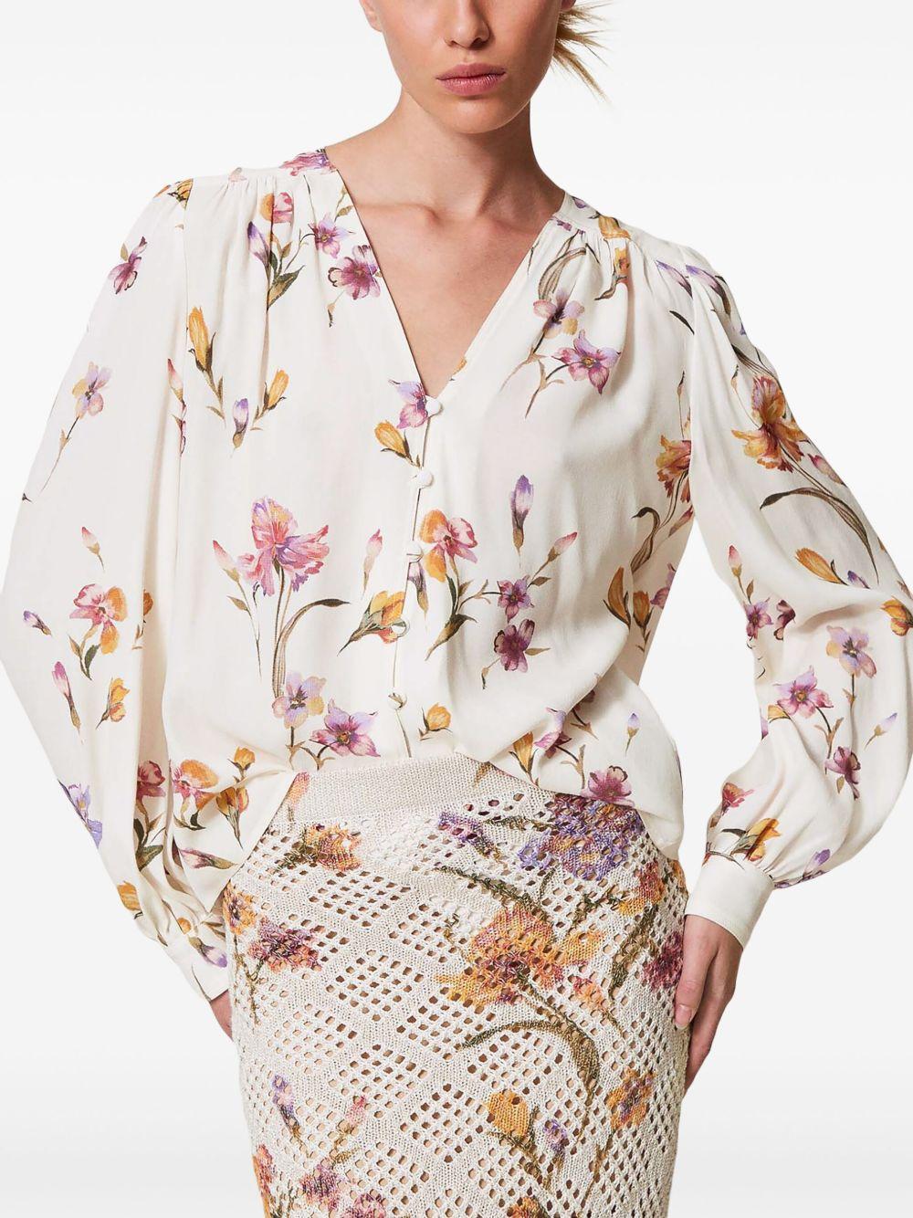 floral-print crepe de chine shirt Product Image