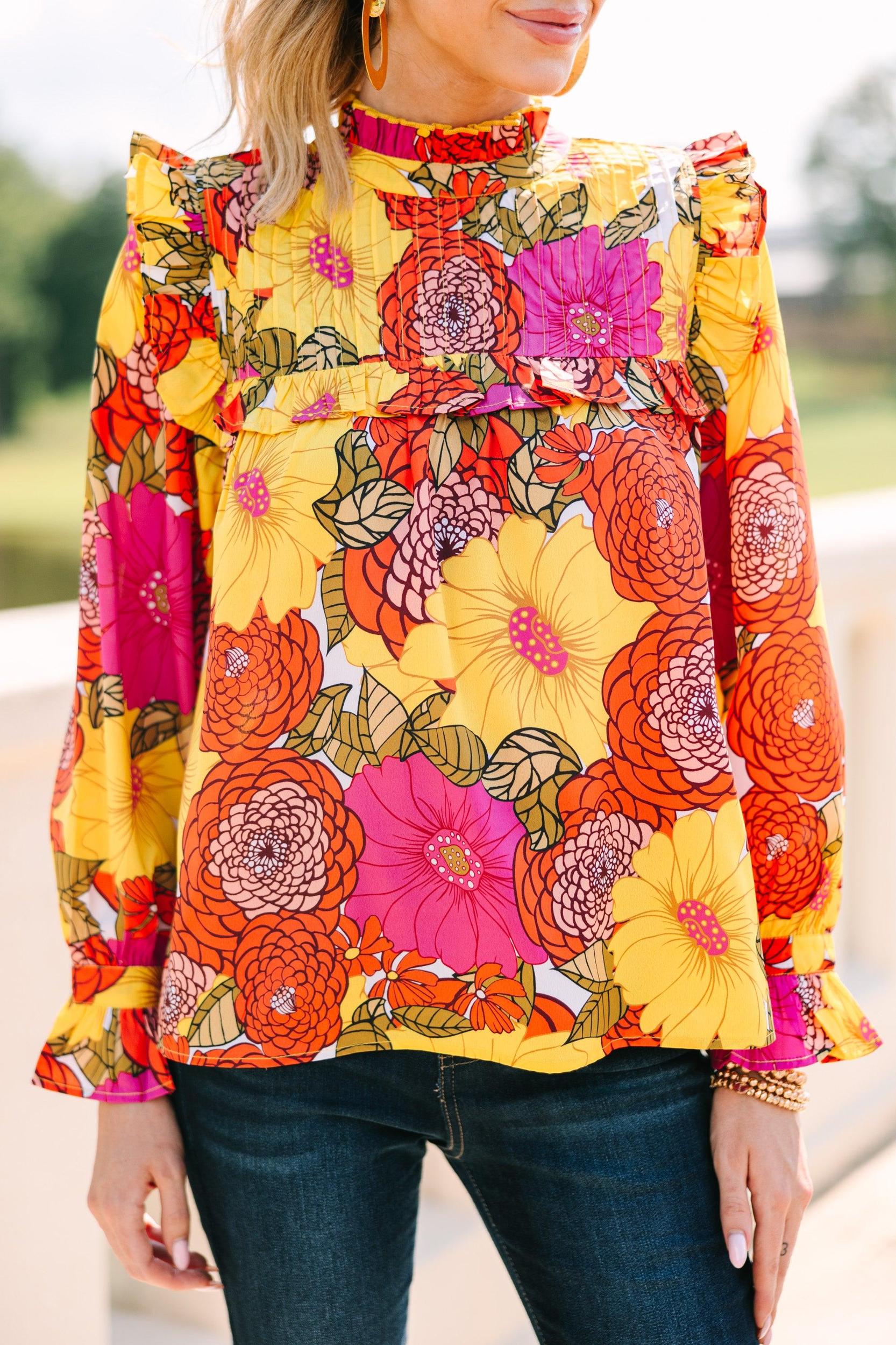THML: Better Than Ever Yellow Floral Blouse Female Product Image