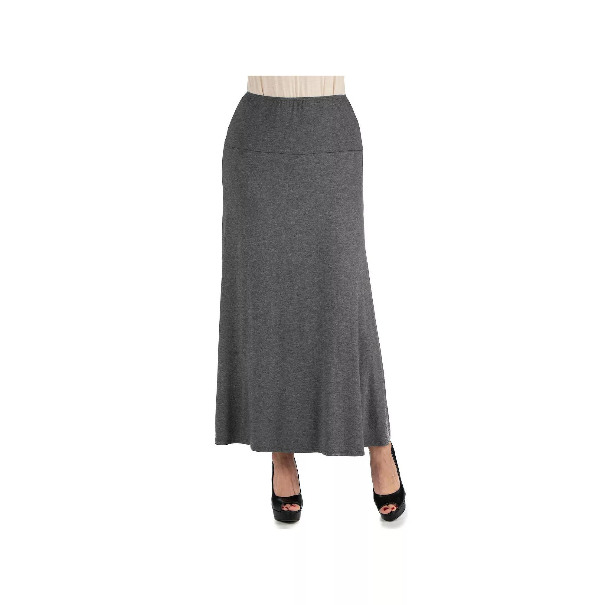 Women's 24seven Comfort Apparel Elastic Waist Midi Skirt,  Product Image