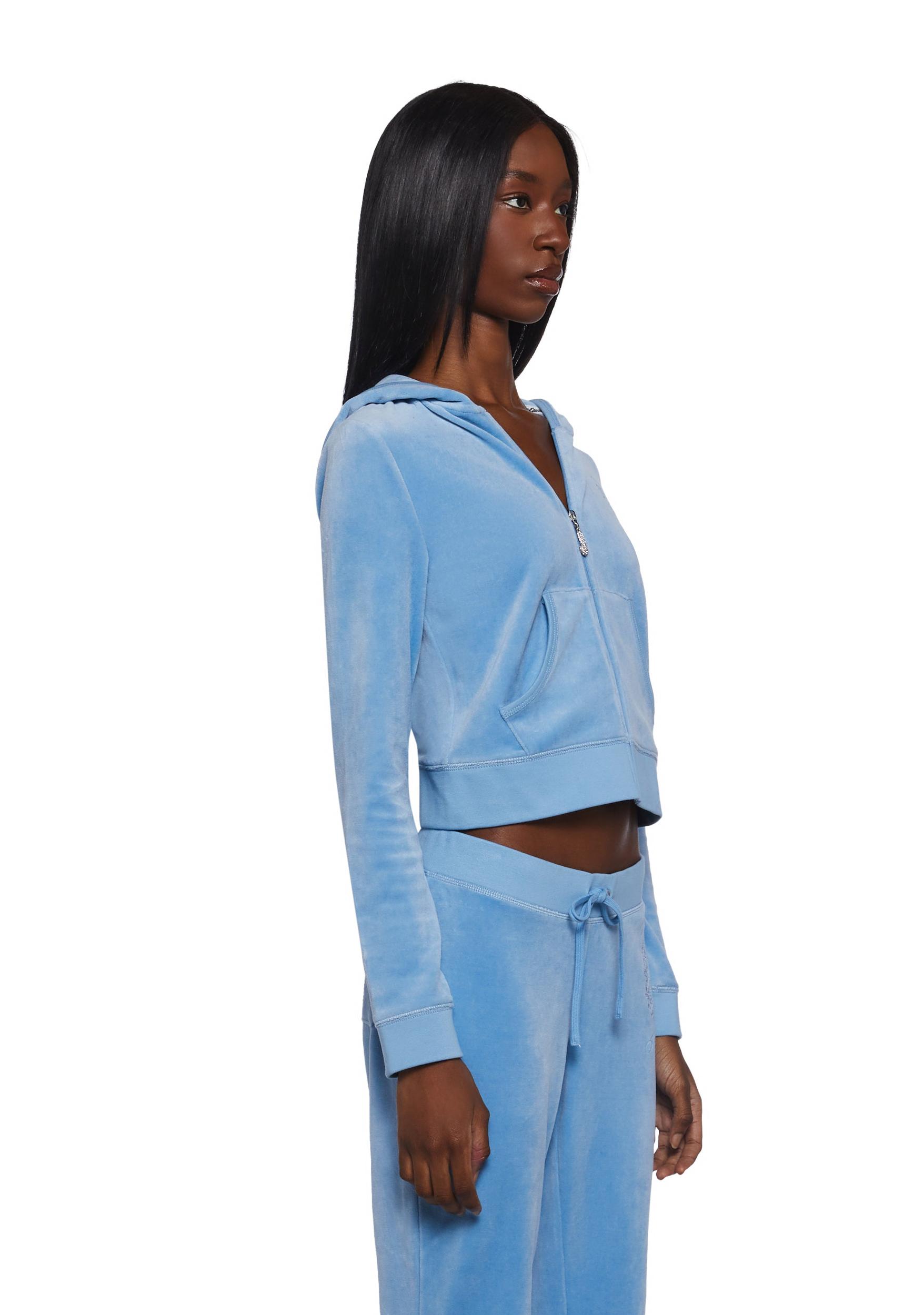 Juicy Couture Crown Heritage Cotton Velour Hoodie - Blue Product Image