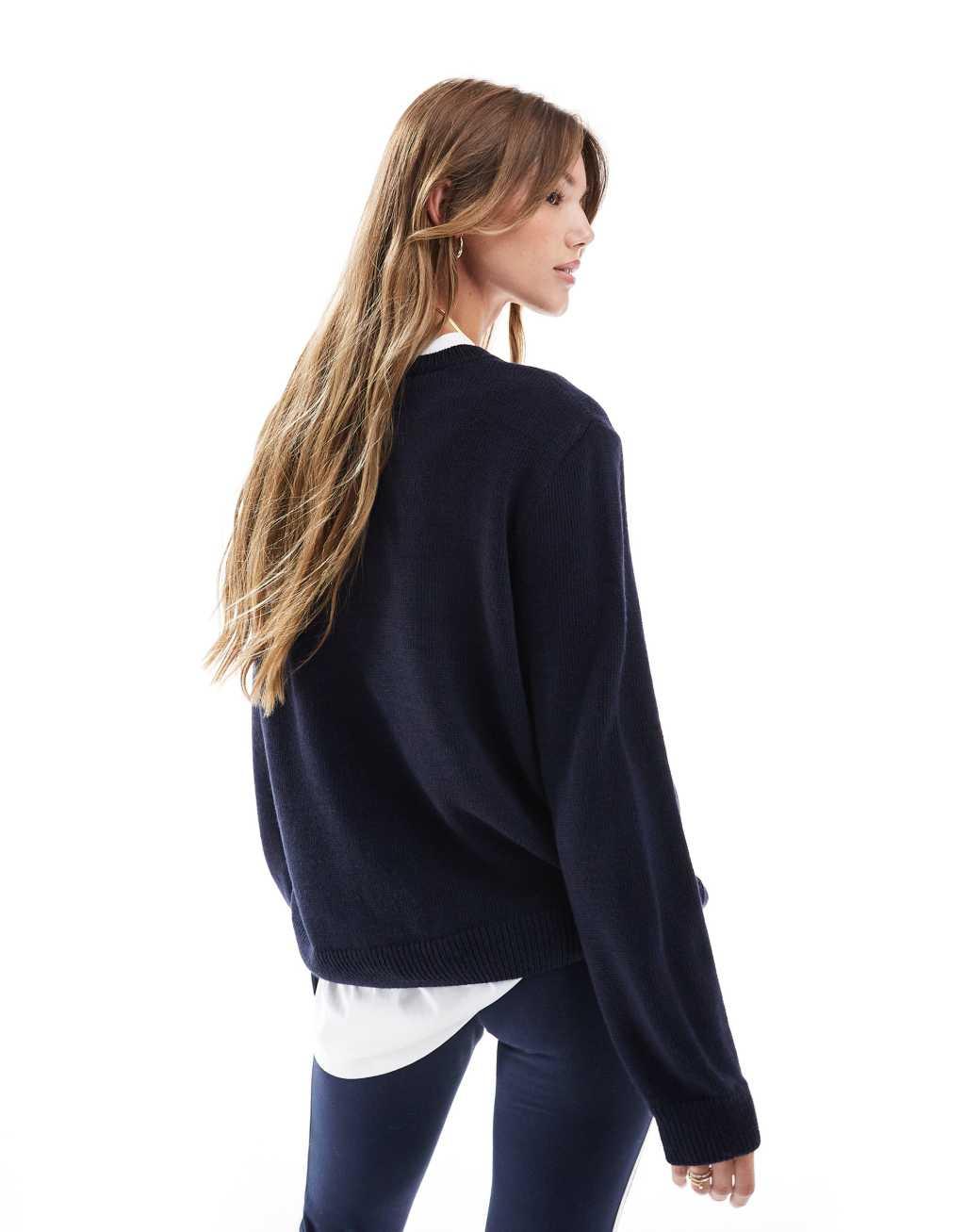 ASOS DESIGN knit sweater with USA graphic in navy Product Image