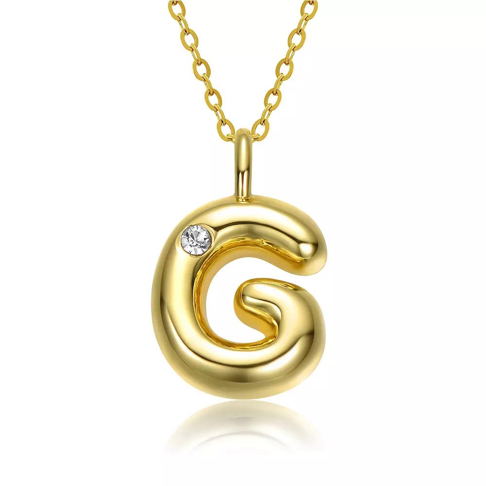14k Gold Plated Bubble Initial Pendant Necklace, Womens Gold Tone G Product Image