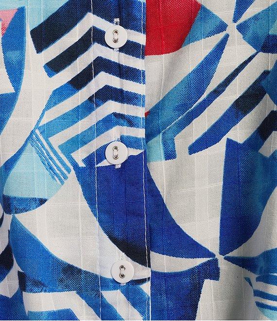 Allison Daley Beach Umbrella Print 3/4 Tie Sleeve Y-Neck Tie Hem Blouse Product Image