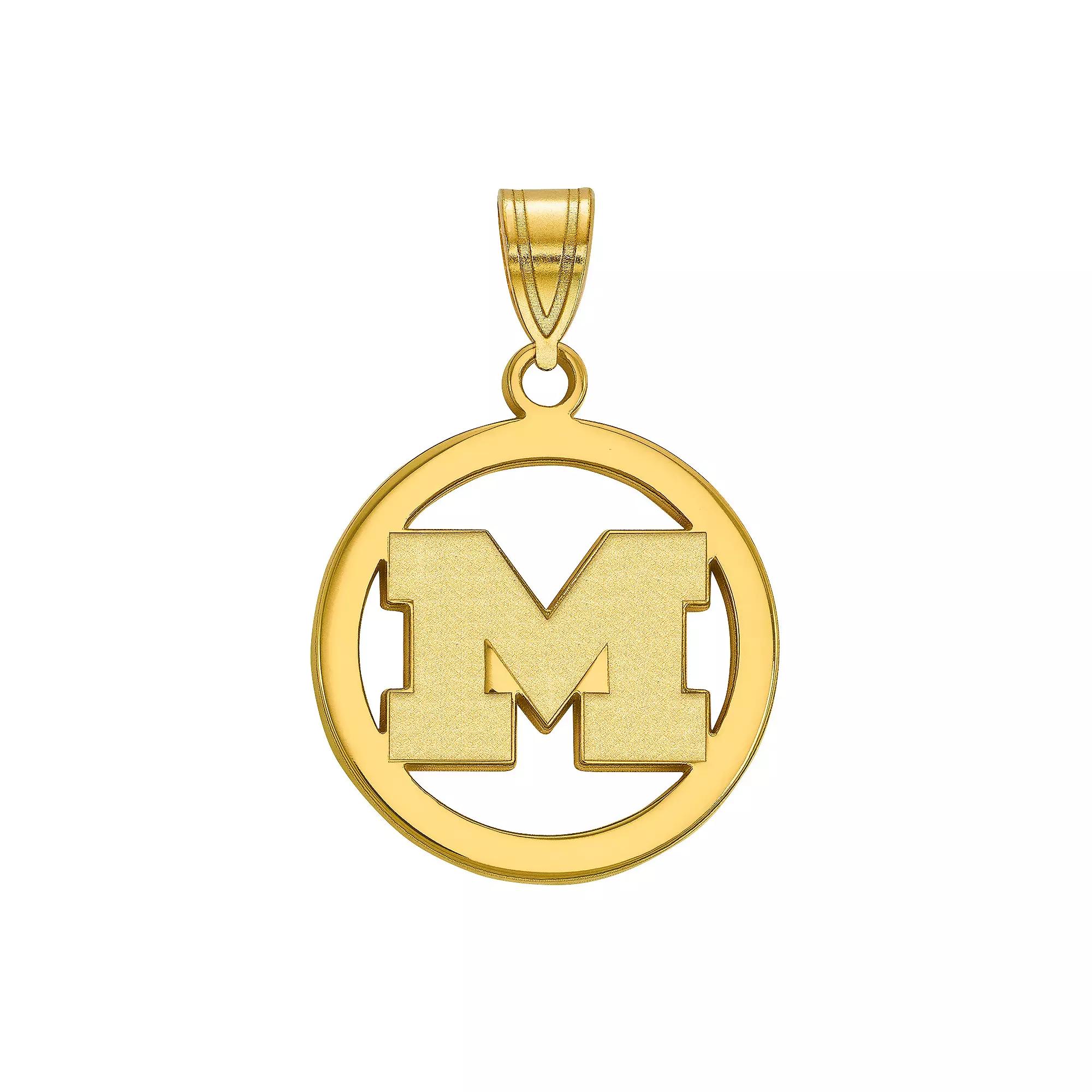LogoArt 14K Gold Plated Michigan Wolverines Medium Pendant in Circle, Women's, Size: 25MM Product Image
