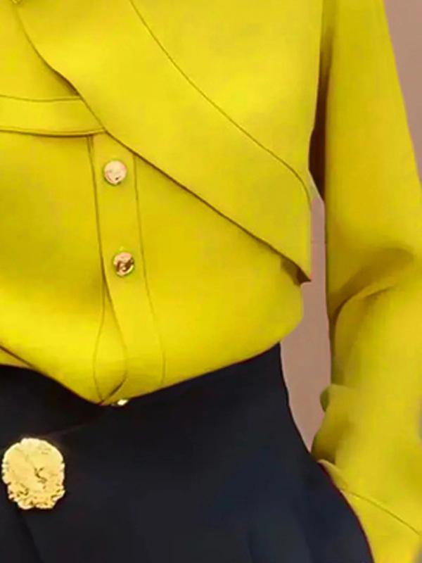 Long Sleeves Loose Asymmetric Buttoned Lapel Blouses&Shirts Tops Product Image