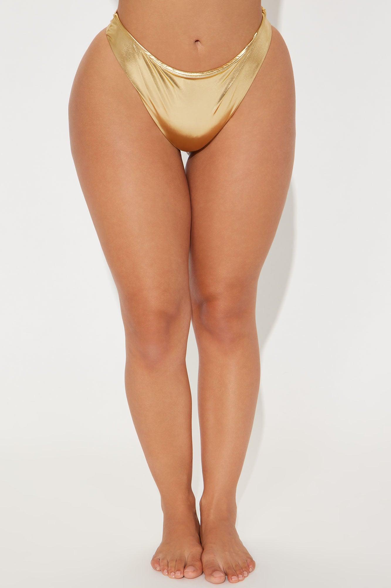 Maui Mix And Match Metallic Mid Rise Cheeky Bikini Bottom - Gold Product Image