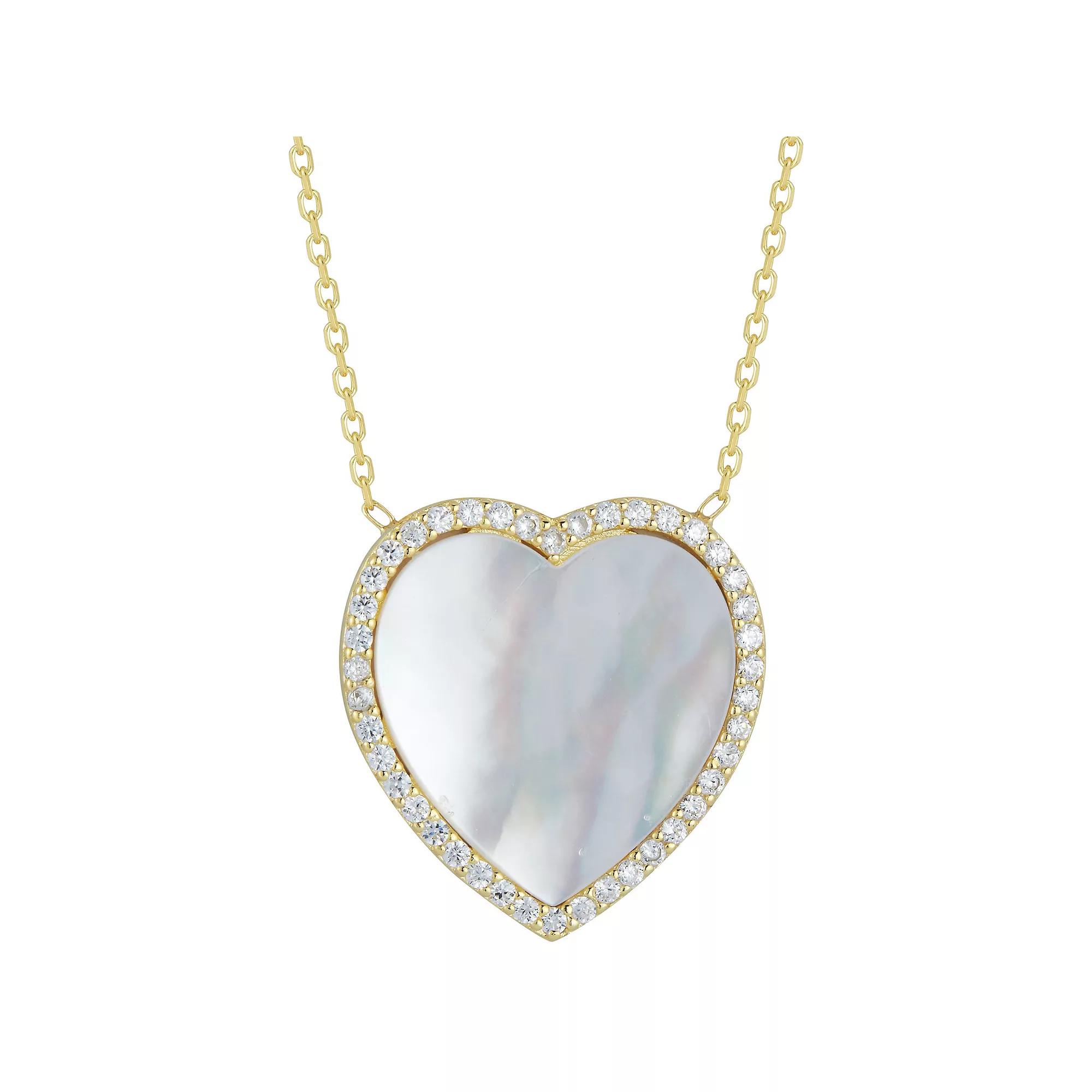 Sunkissed Sterling Cubic Zirconia & Mother-of-Pearl Heart Necklace, Women's, Size: 18", Gold Tone Product Image