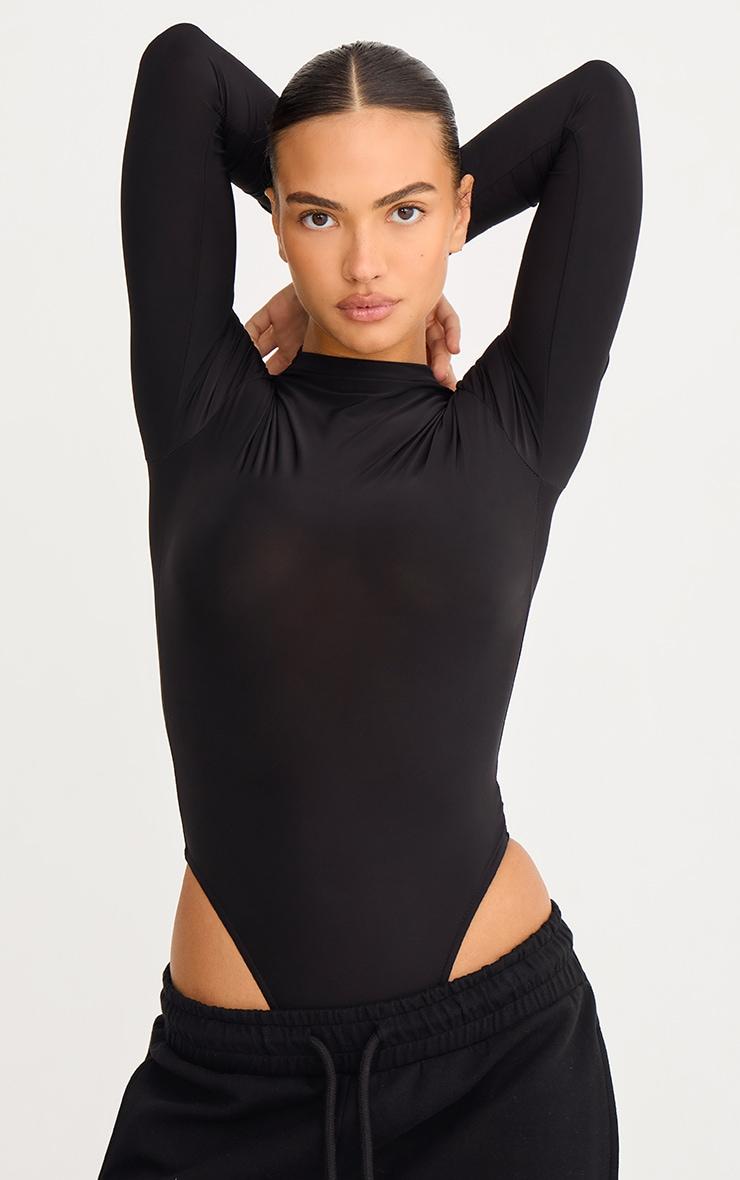 Black Slinky High Neck Long Sleeve Bodysuit Product Image