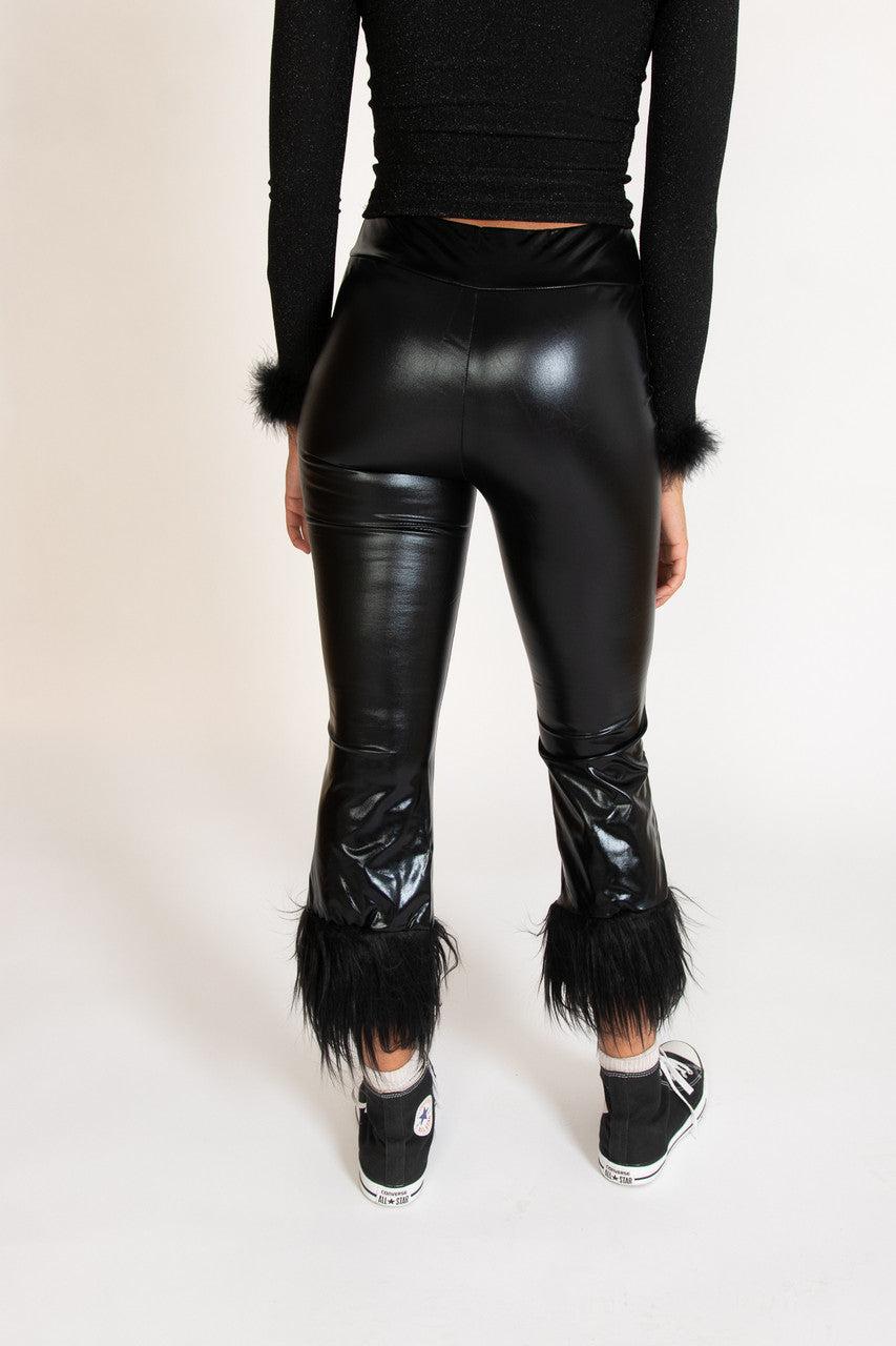 Metallic Fur Trim Flare Pants Product Image