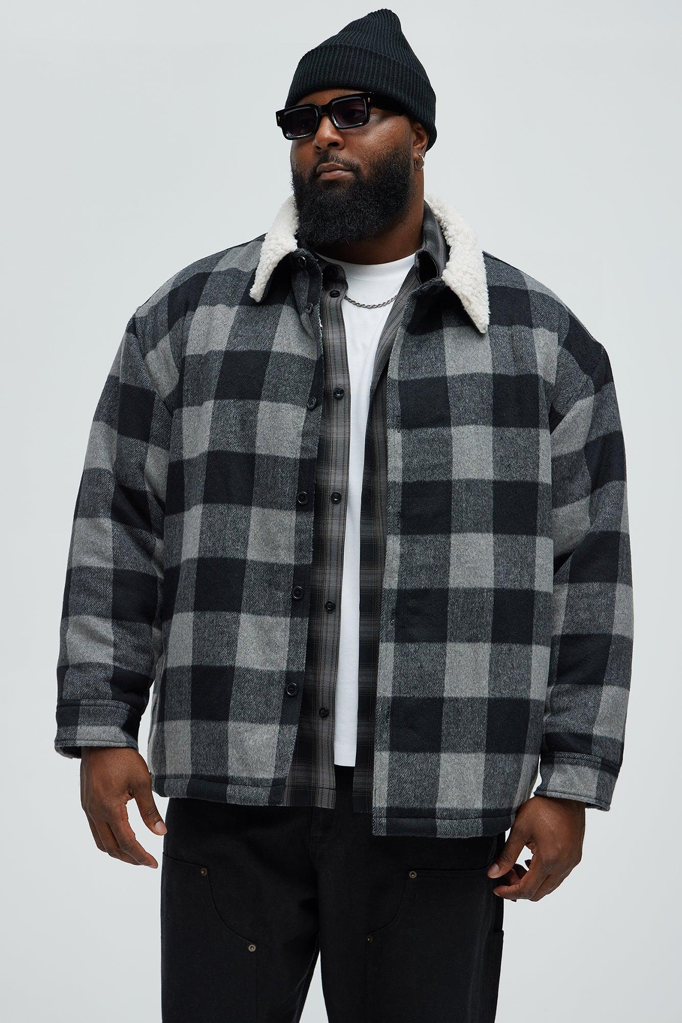 Sherpa Flannel Shacket - Black/Grey Product Image