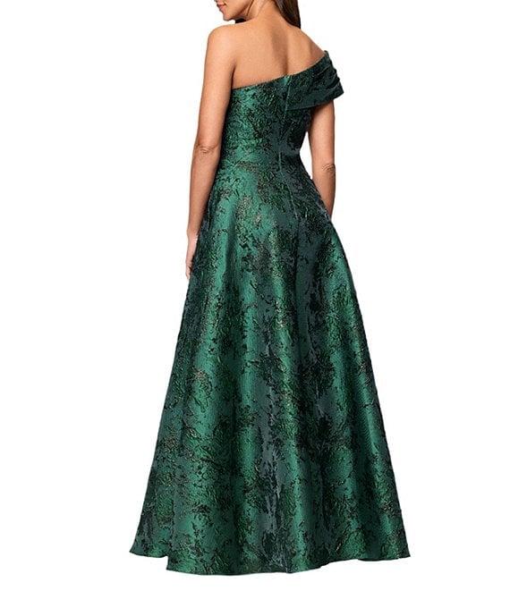 Xscape One Shoulder Metallic Jacquard Gown Product Image