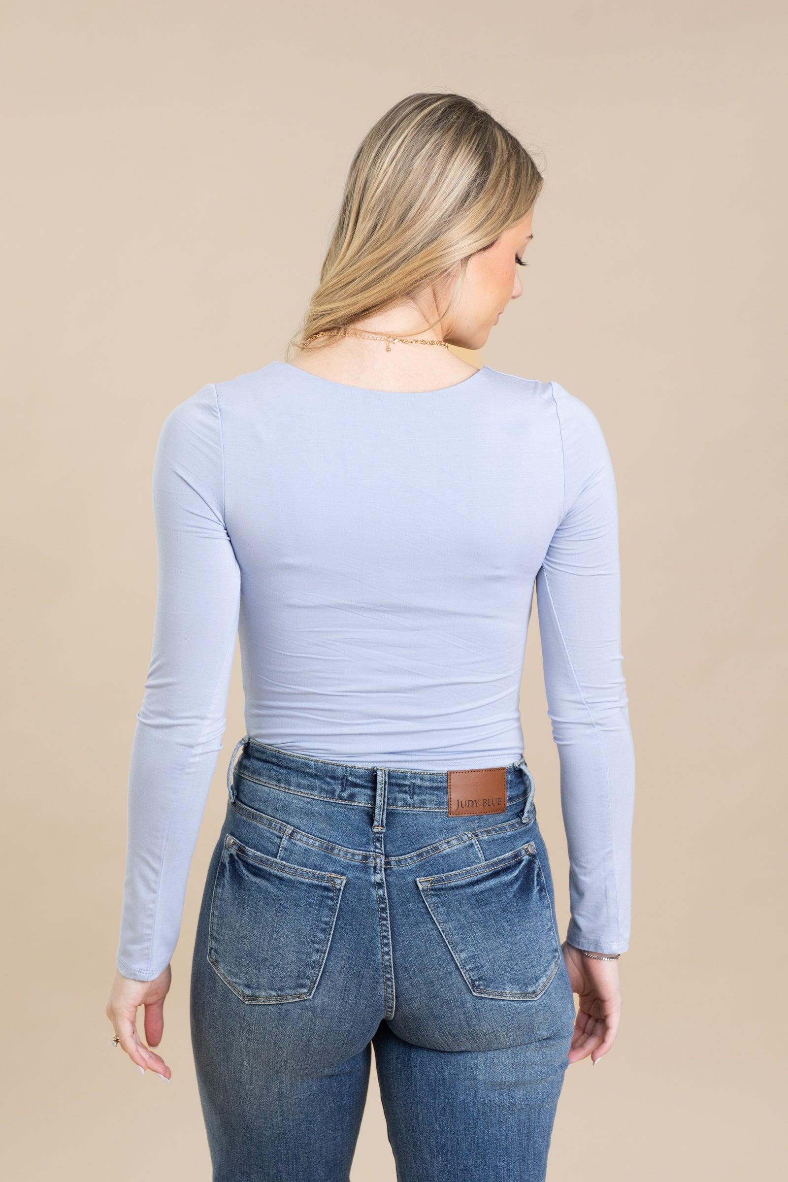 Double Layer Scoop Neck Long Sleeve Top Product Image
