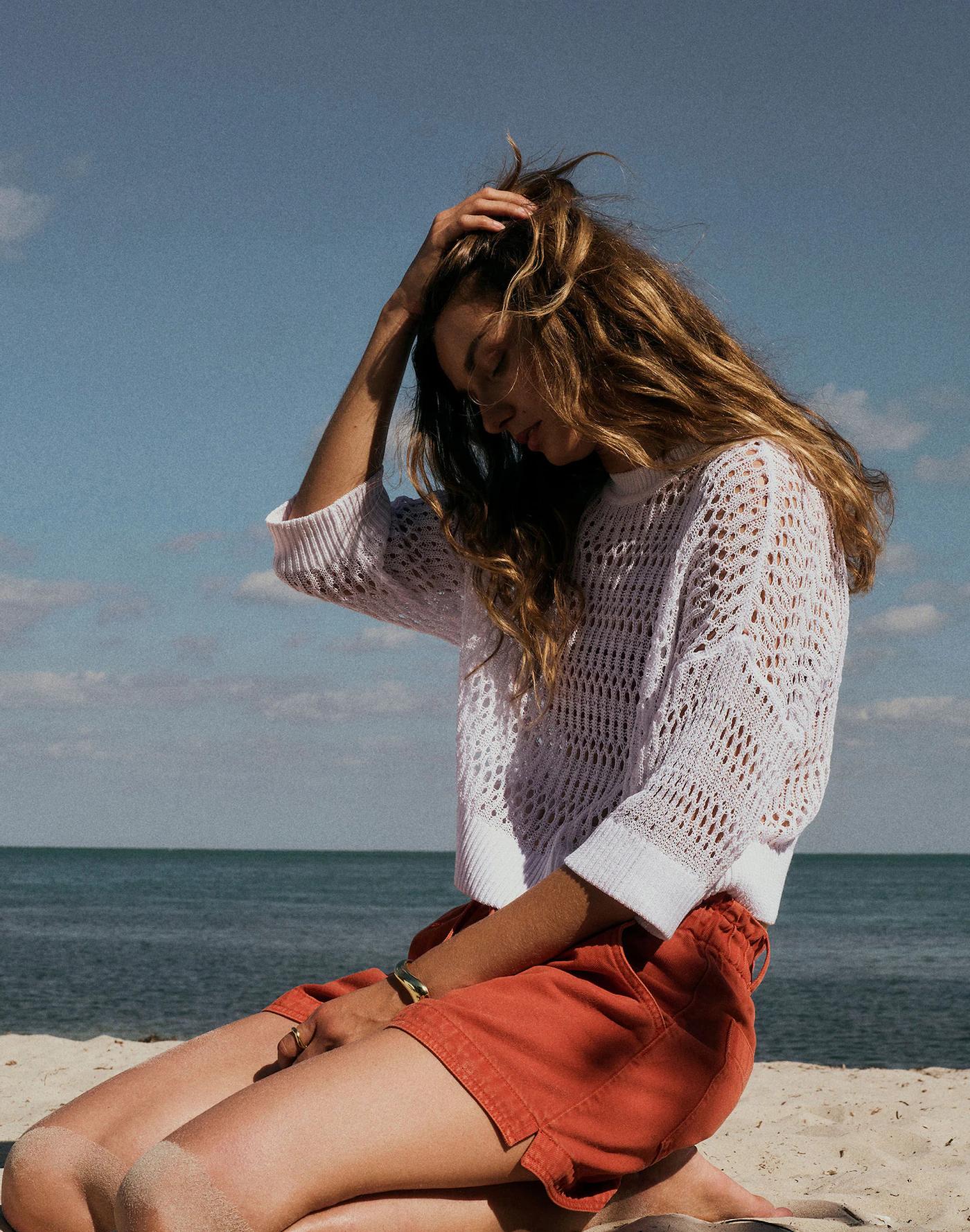 Relaxed Open-Stitch Sweater Tee Product Image