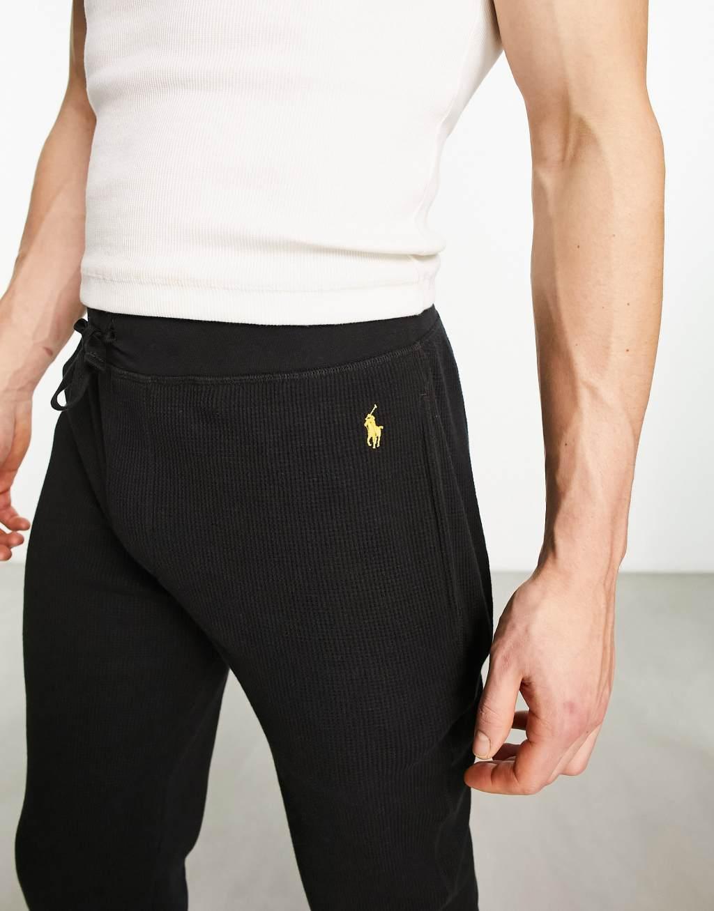 Polo Ralph Lauren loungewear waffle sweatpants in black with pony logo Product Image