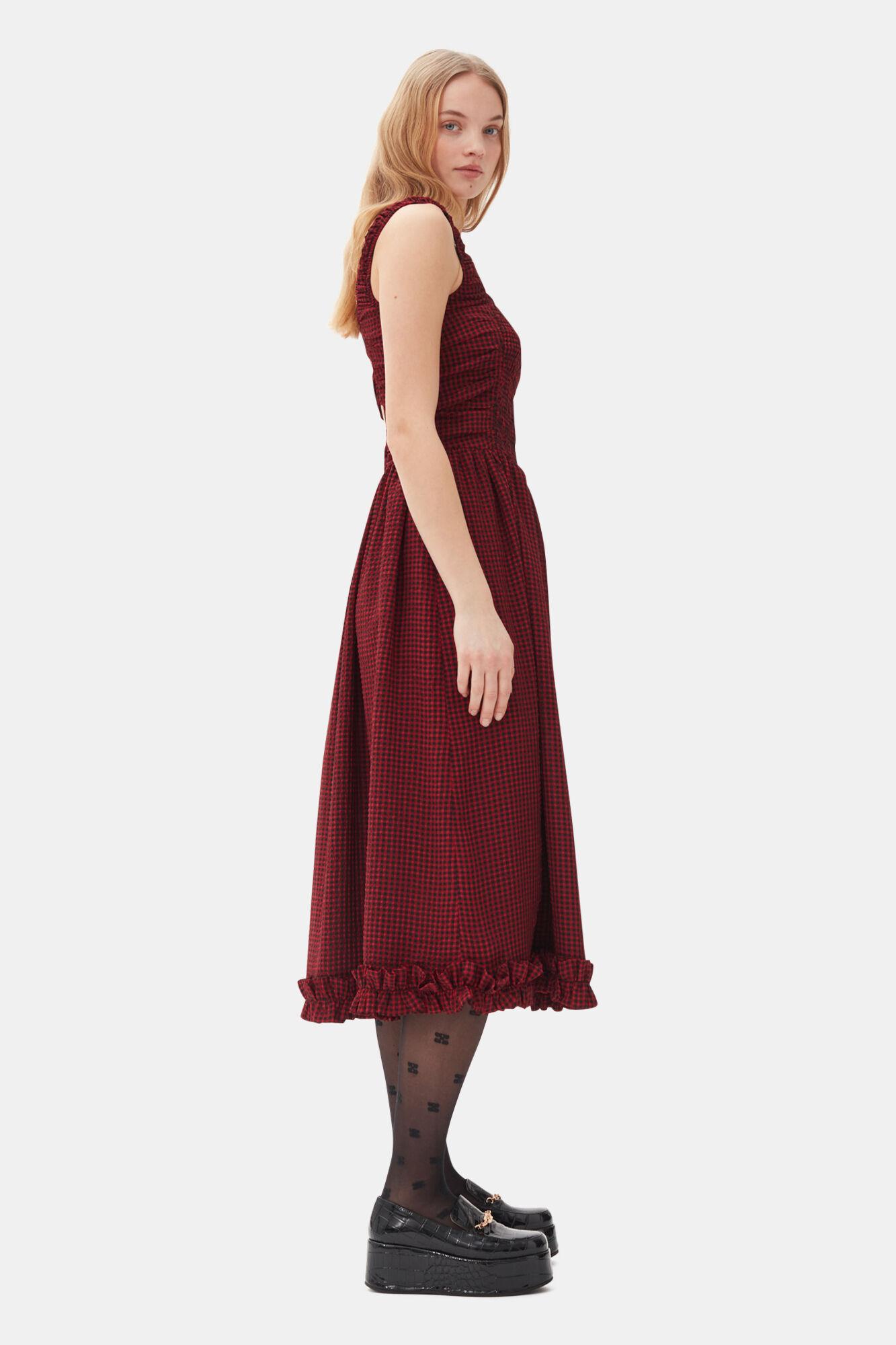 Red Sheer Midi Strap Smock Dress Product Image